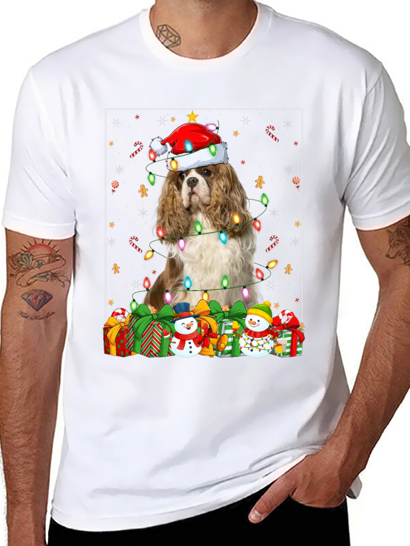Christmas Dog T-Shirt: Cavalier in Santa Hat