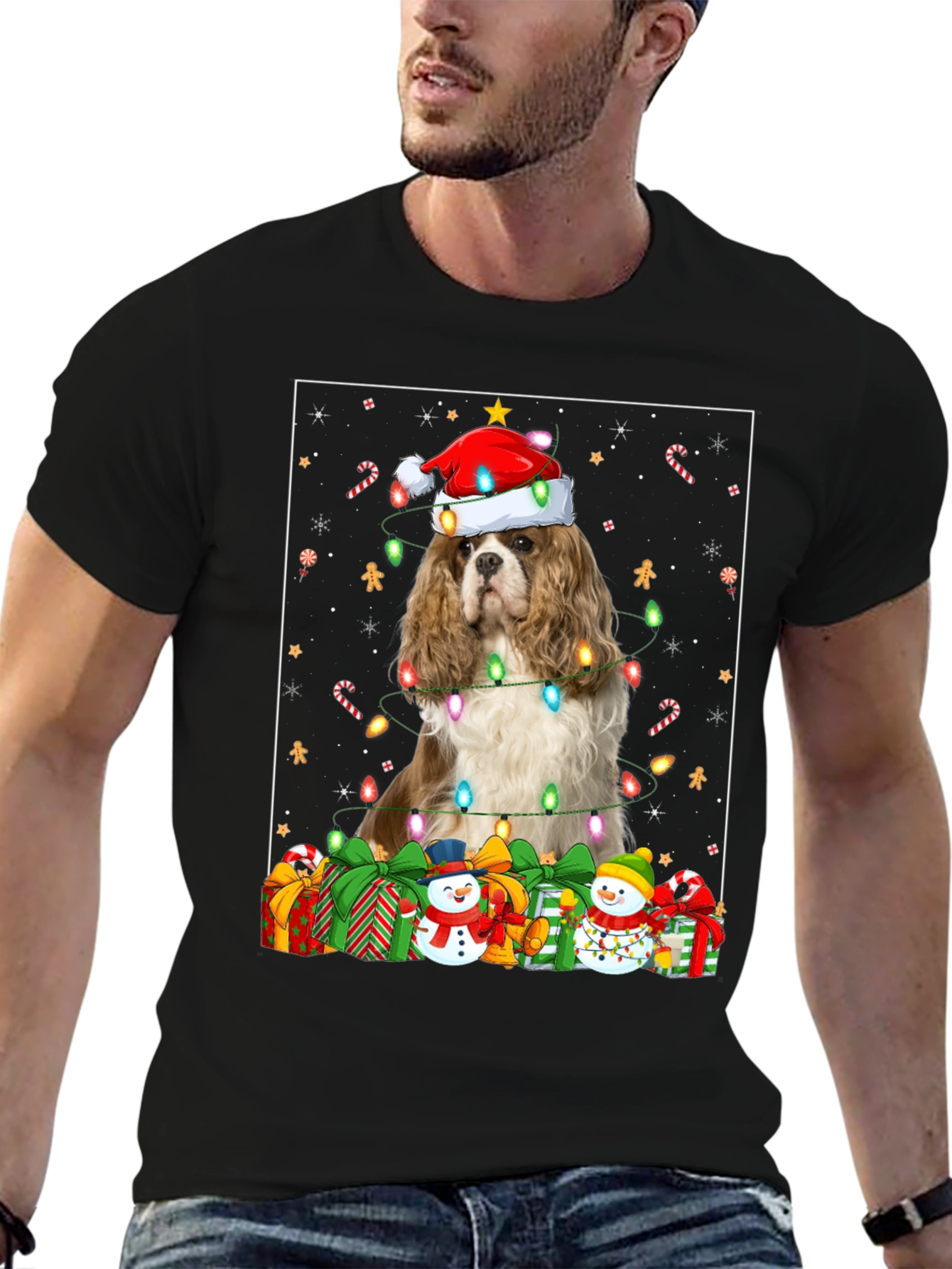 Christmas Dog T-Shirt: Cavalier in Santa Hat