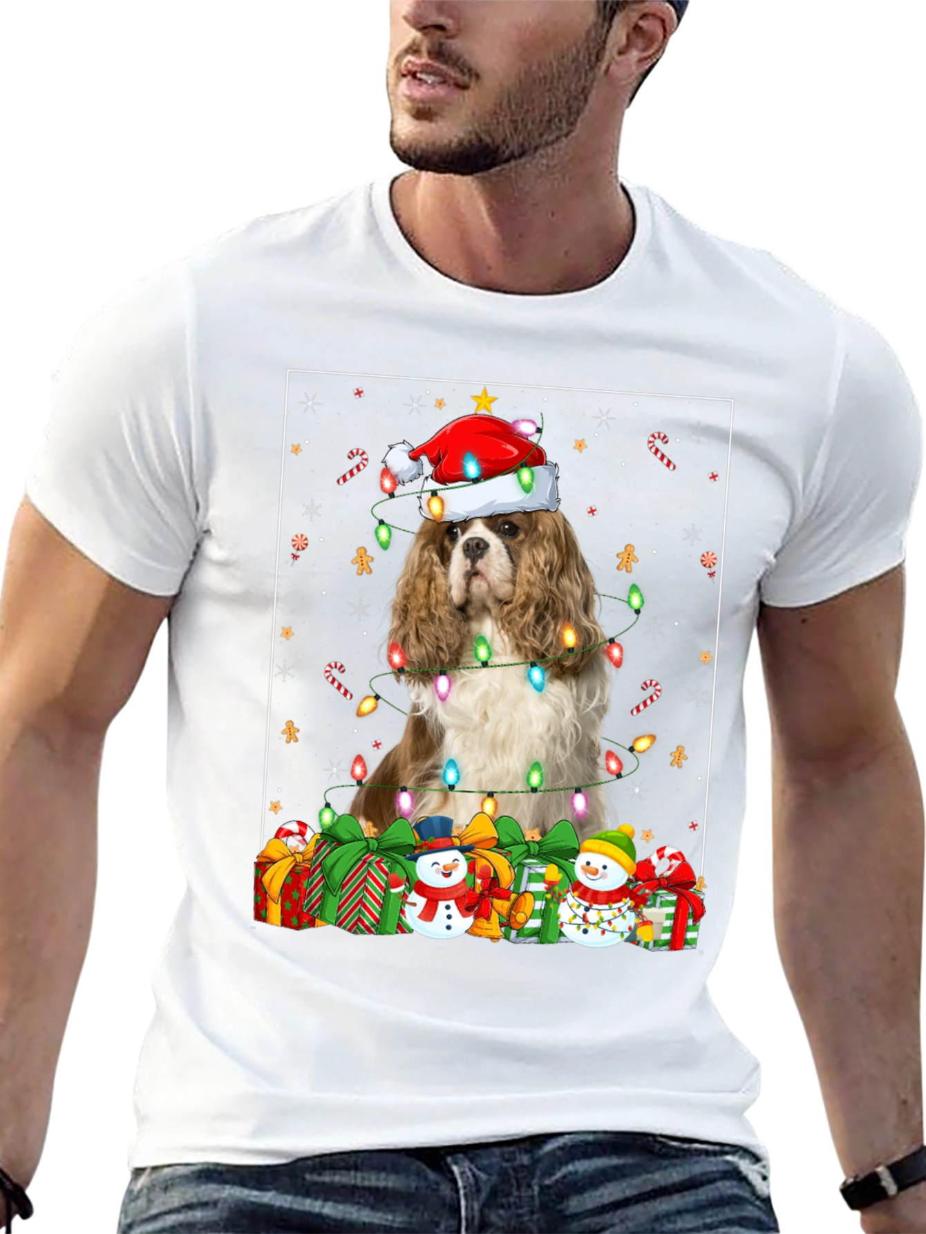 Christmas Dog T-Shirt: Cavalier in Santa Hat