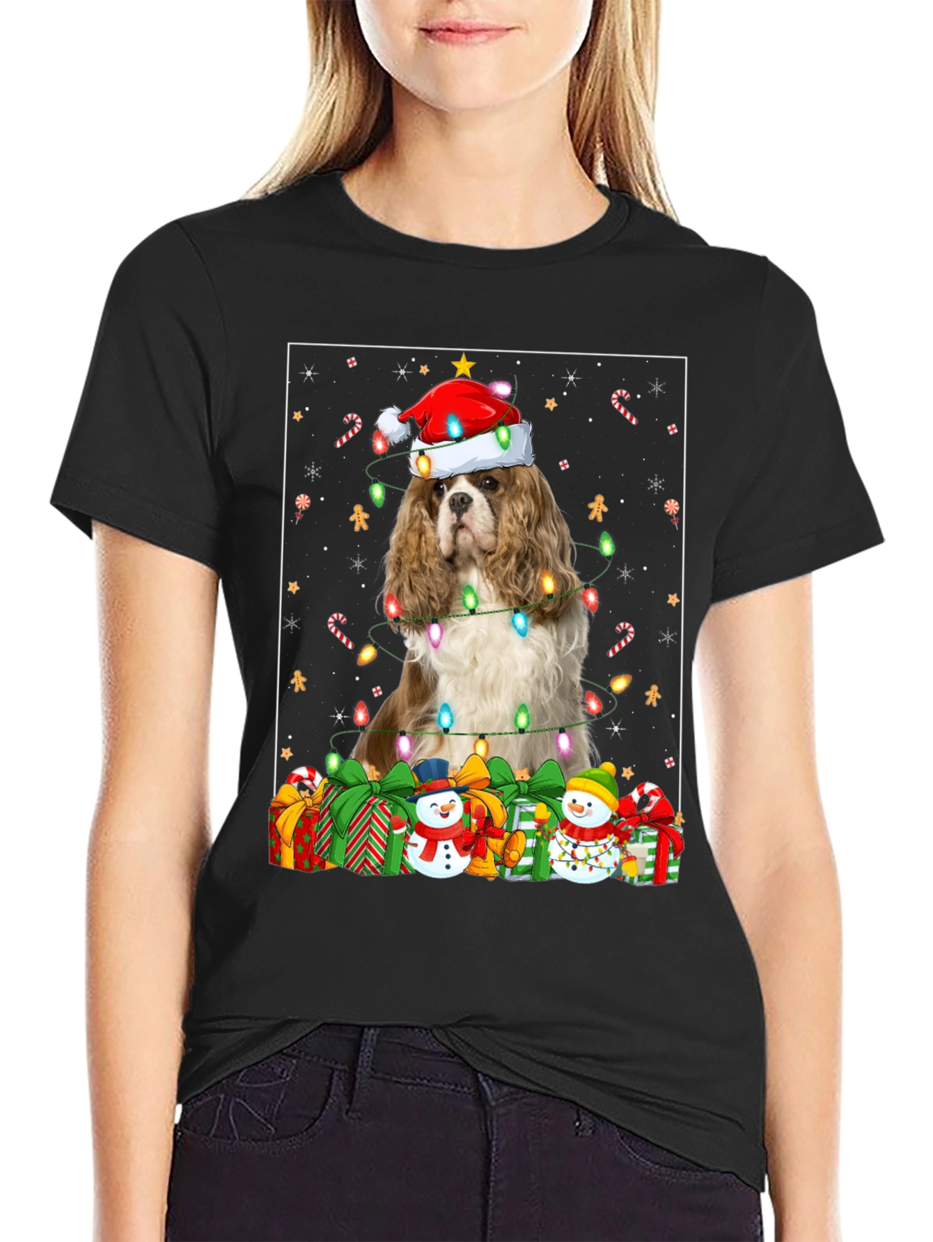 Christmas Dog T-Shirt: Cavalier in Santa Hat