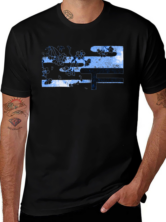 Black T-Shirt with Abstract Floral Design