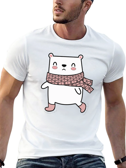 Cute Bear with Scarf Black T-Shirt