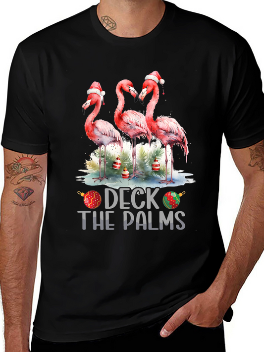 Deck The Palms Flamingo Christmas T-Shirt