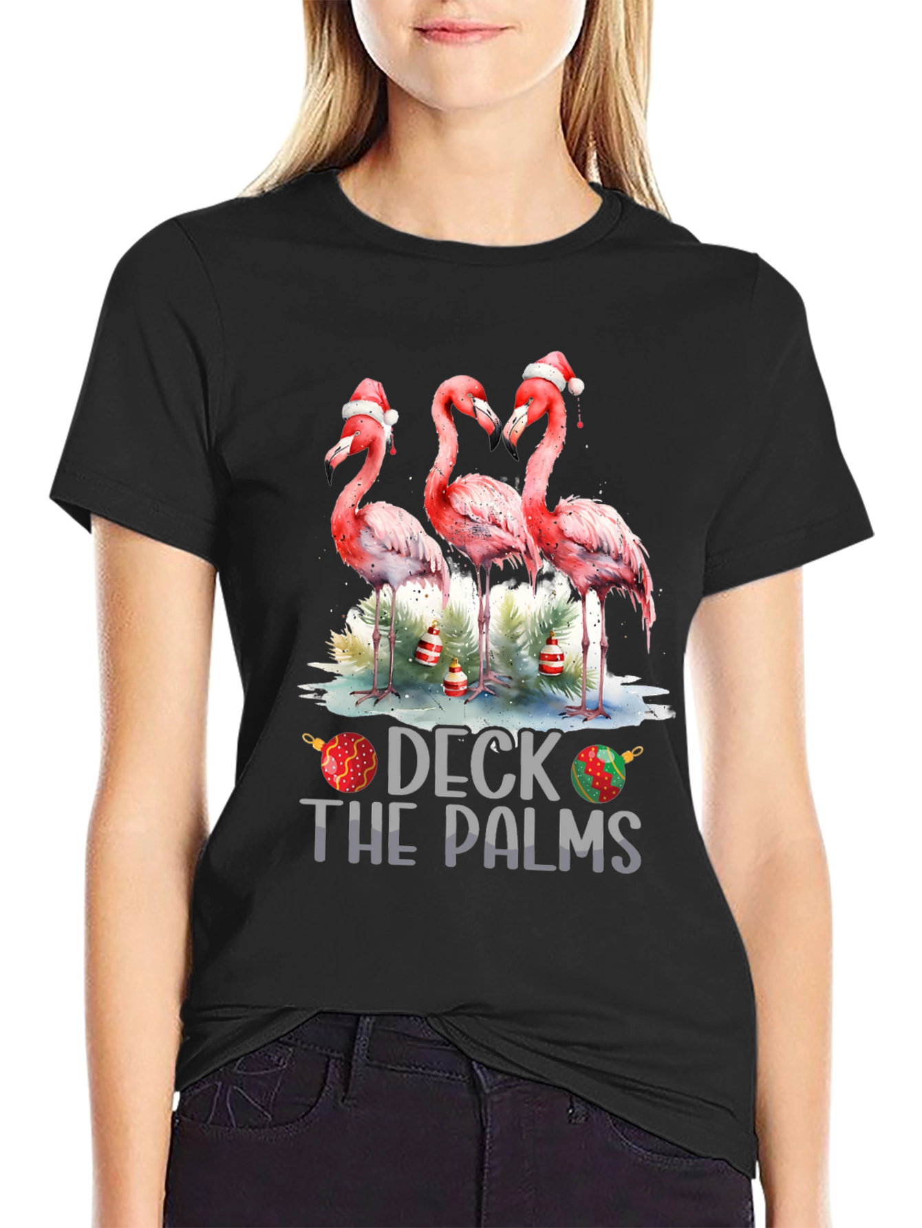 Deck The Palms Flamingo Christmas T-Shirt