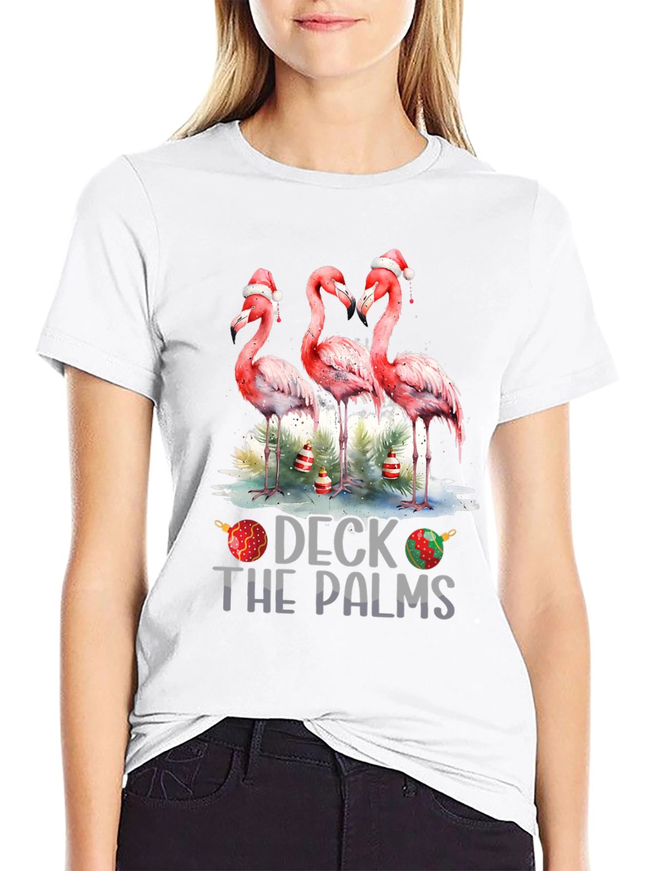 Deck The Palms Flamingo Christmas T-Shirt