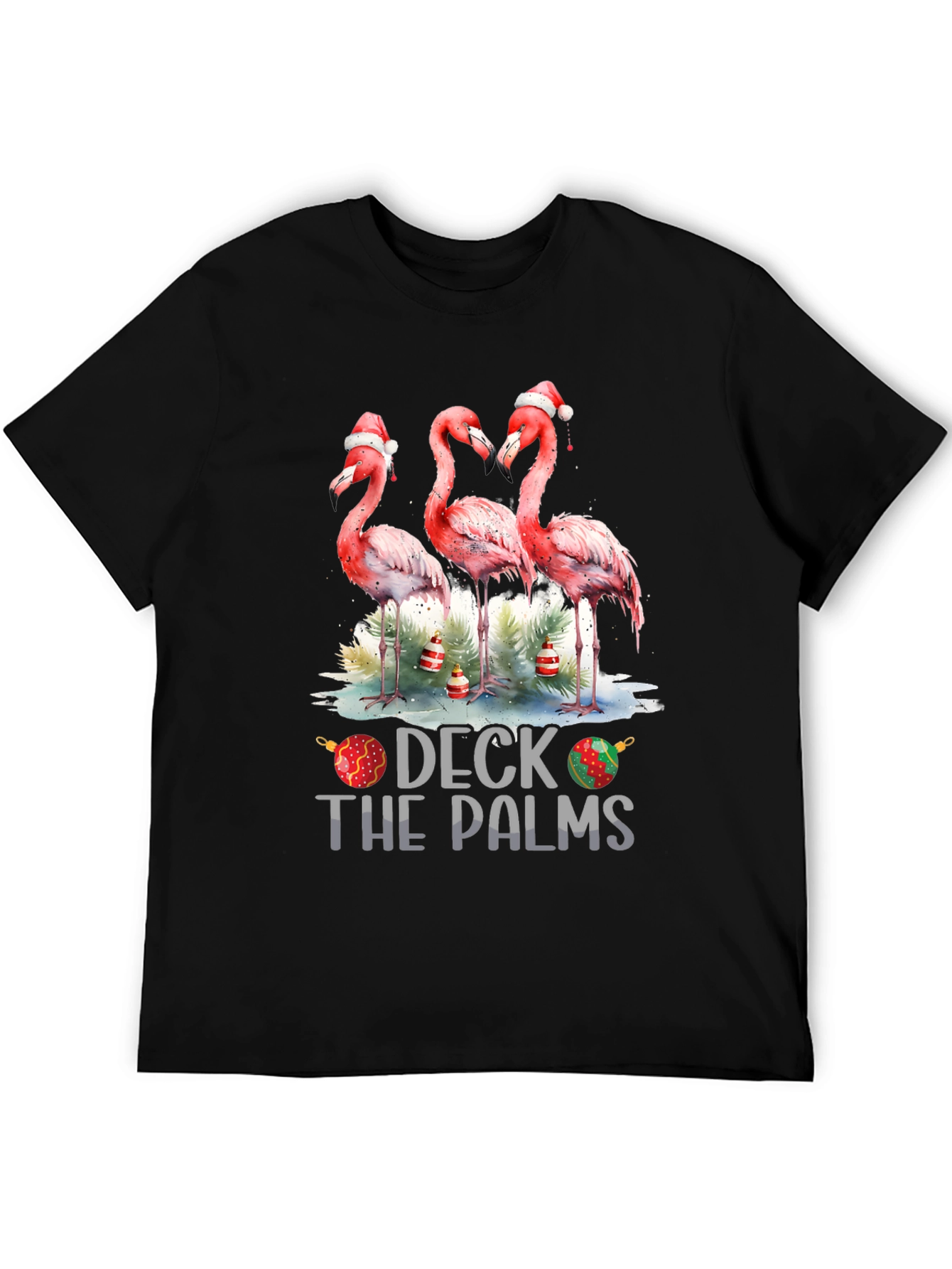 Deck The Palms Flamingo Christmas T-Shirt