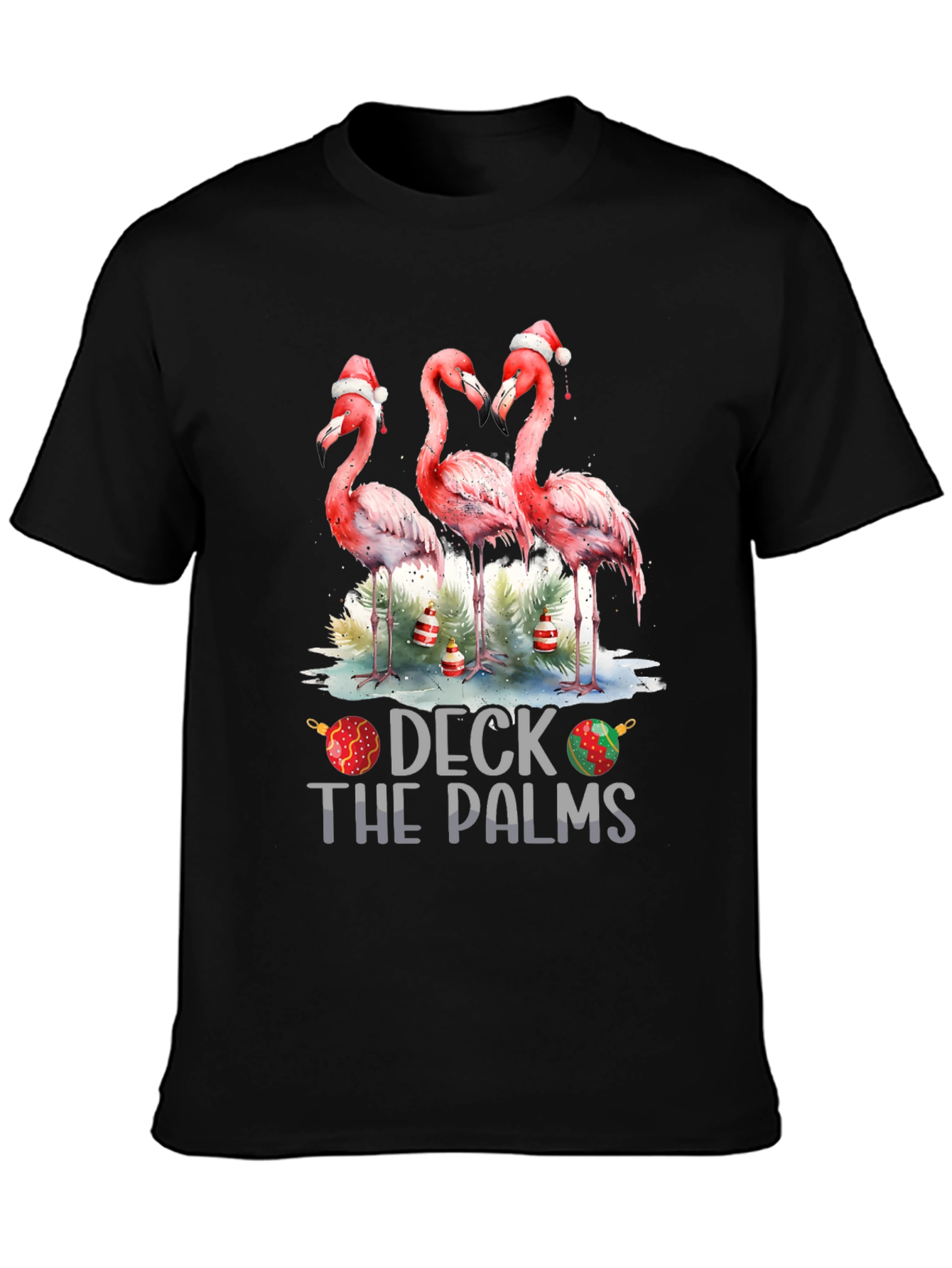 Deck The Palms Flamingo Christmas T-Shirt