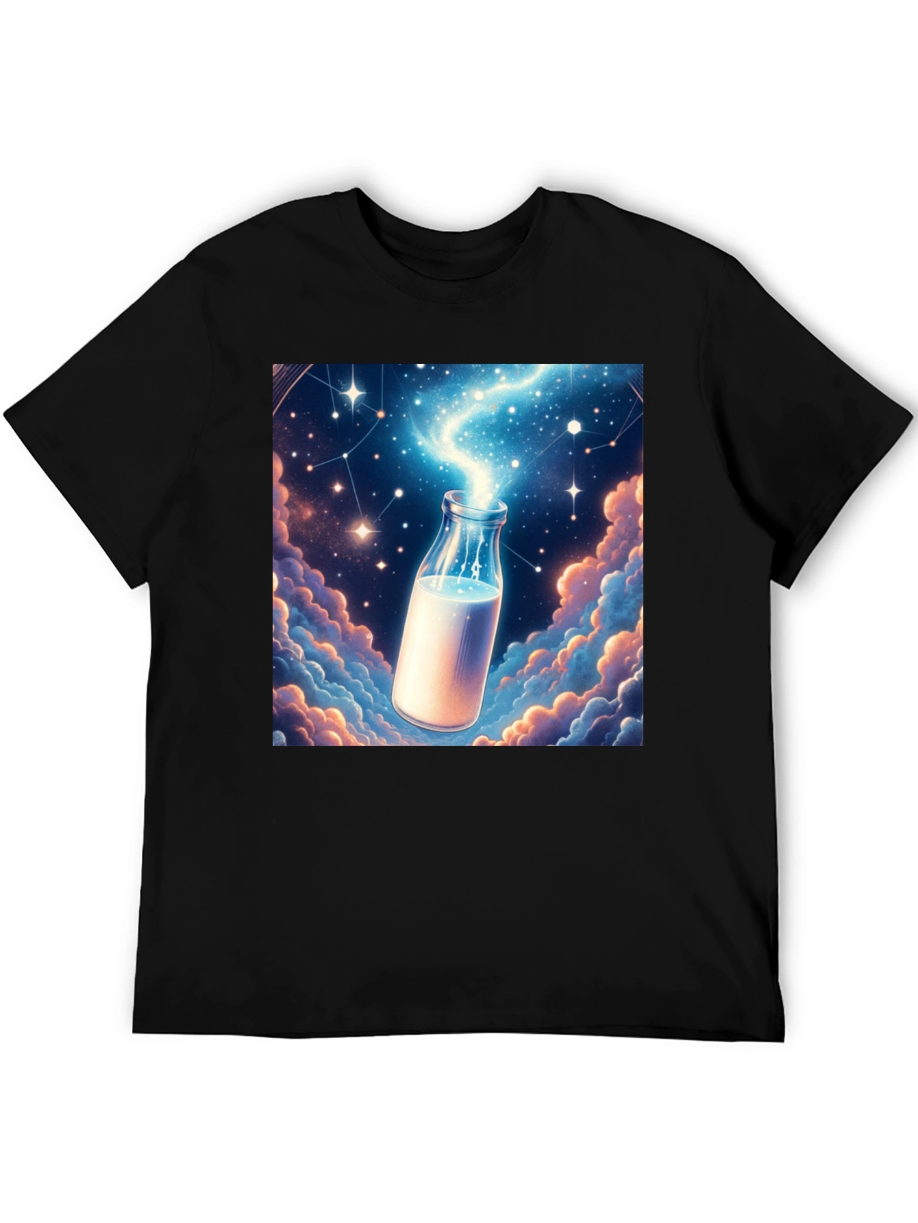 Cosmic Milk Bottle Graphic Tee - Black Cotton Blend