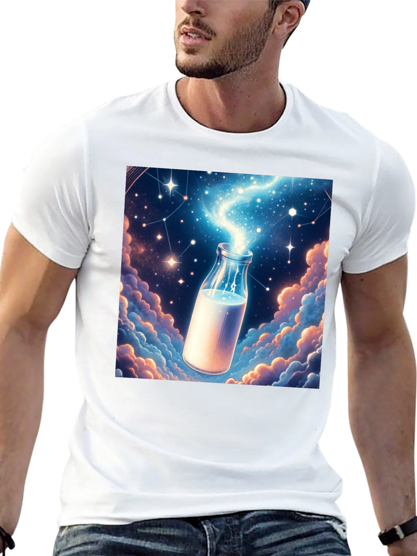 Cosmic Milk Bottle Graphic Tee - Black Cotton Blend