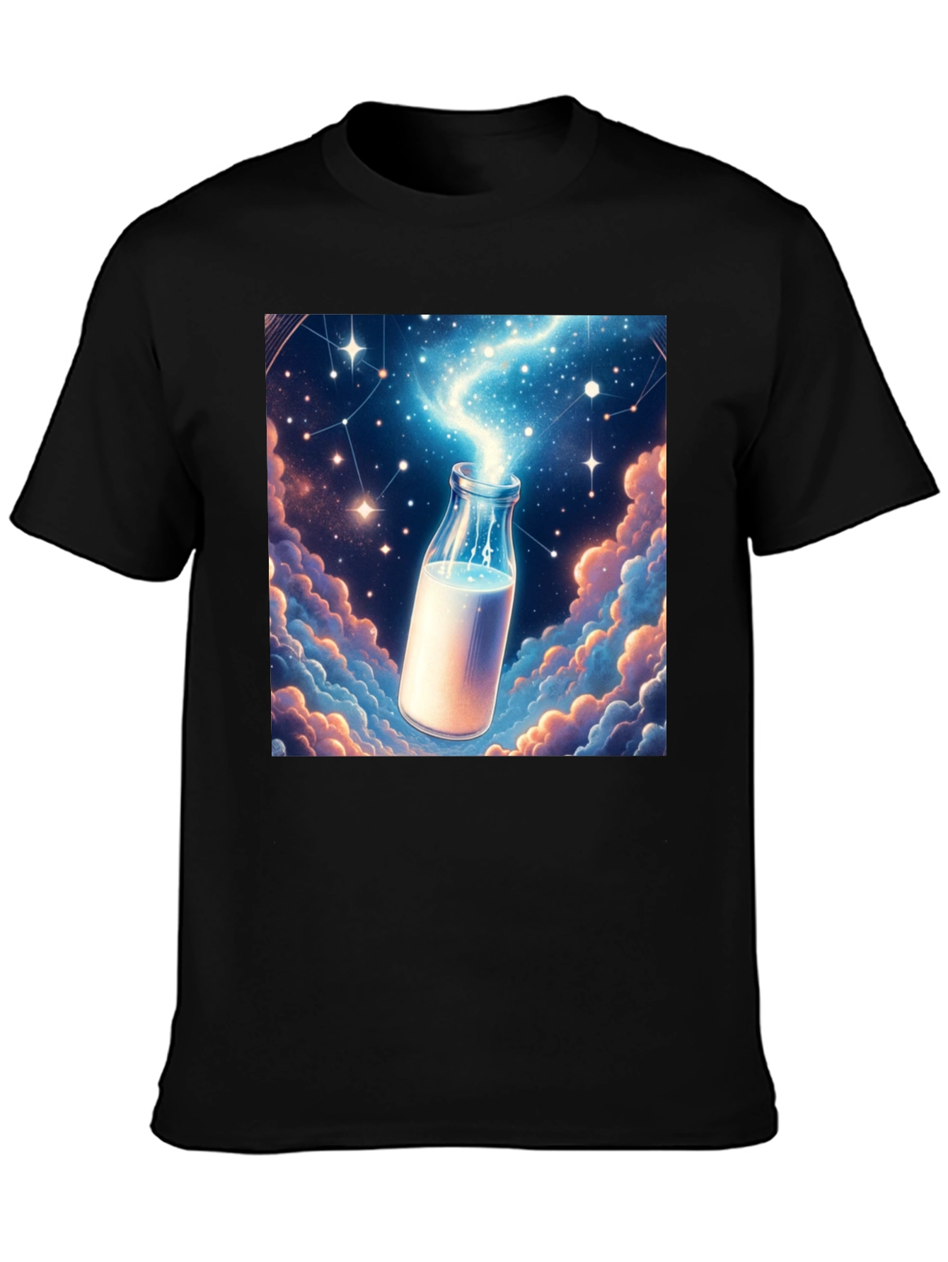Cosmic Milk Bottle Graphic Tee - Black Cotton Blend