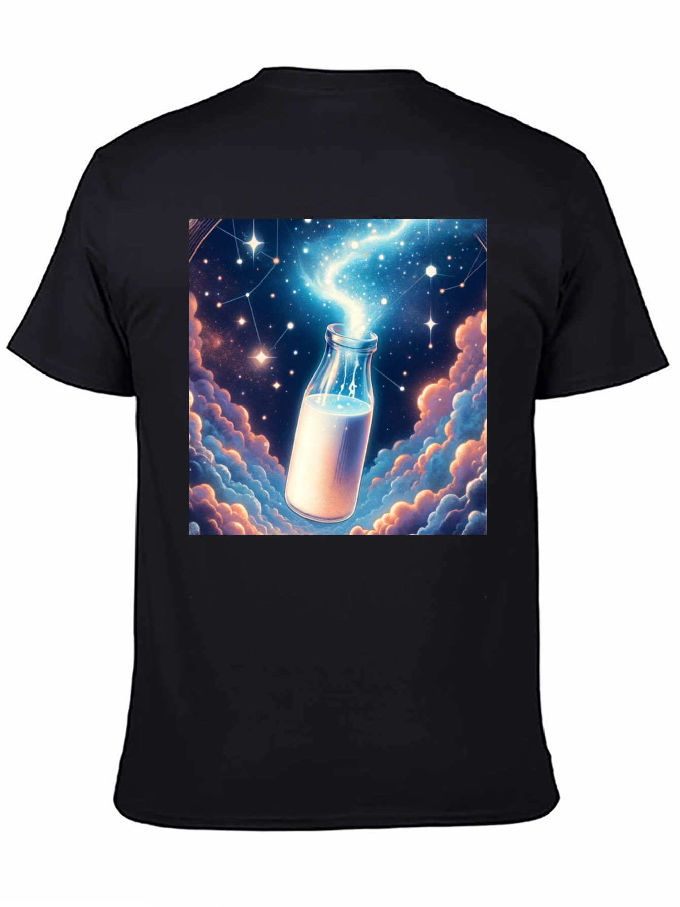 Cosmic Milk Bottle Graphic Tee - Black Cotton Blend