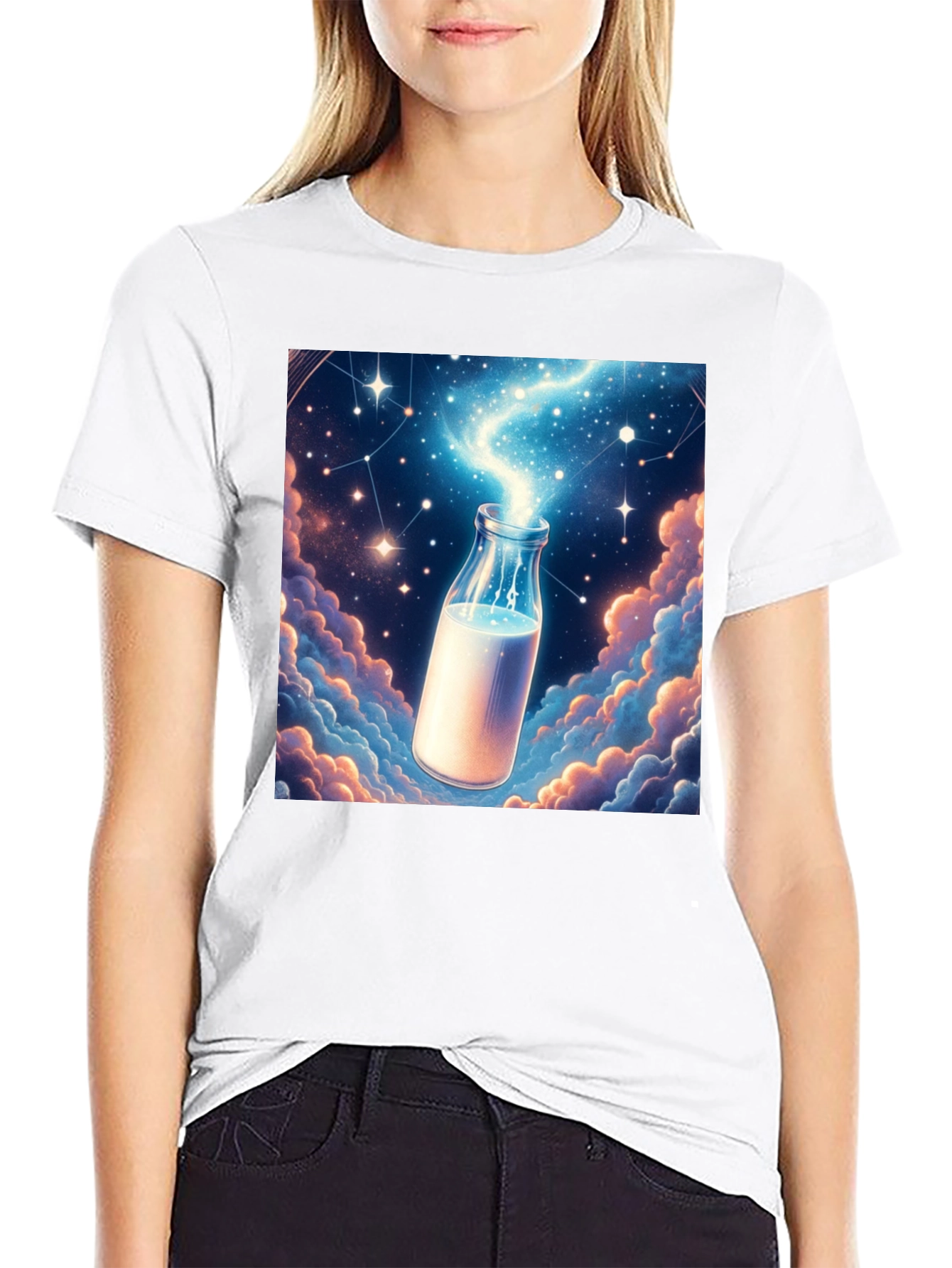 Cosmic Milk Bottle Graphic Tee - Black Cotton Blend