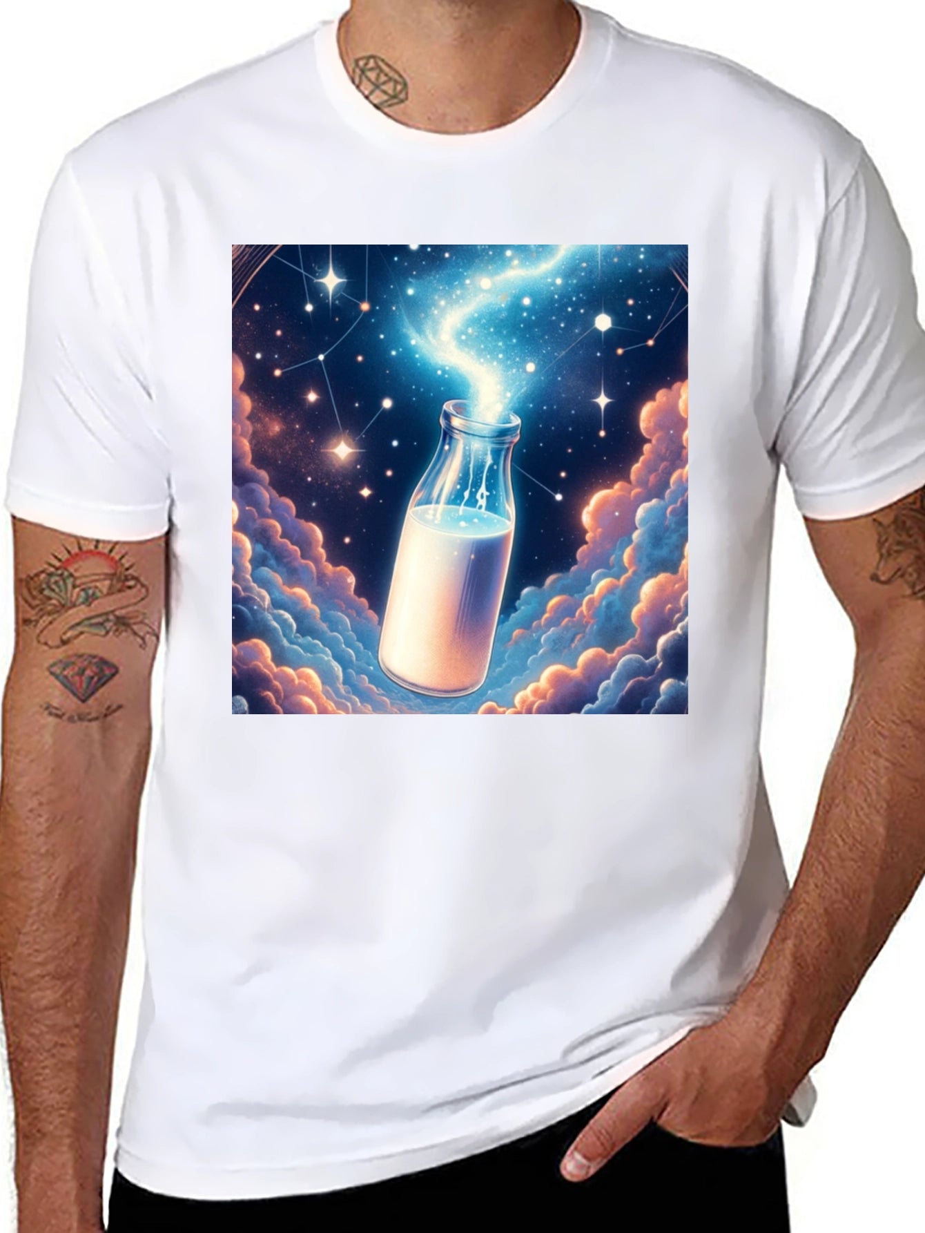 Cosmic Milk Bottle Graphic Tee - Black Cotton Blend