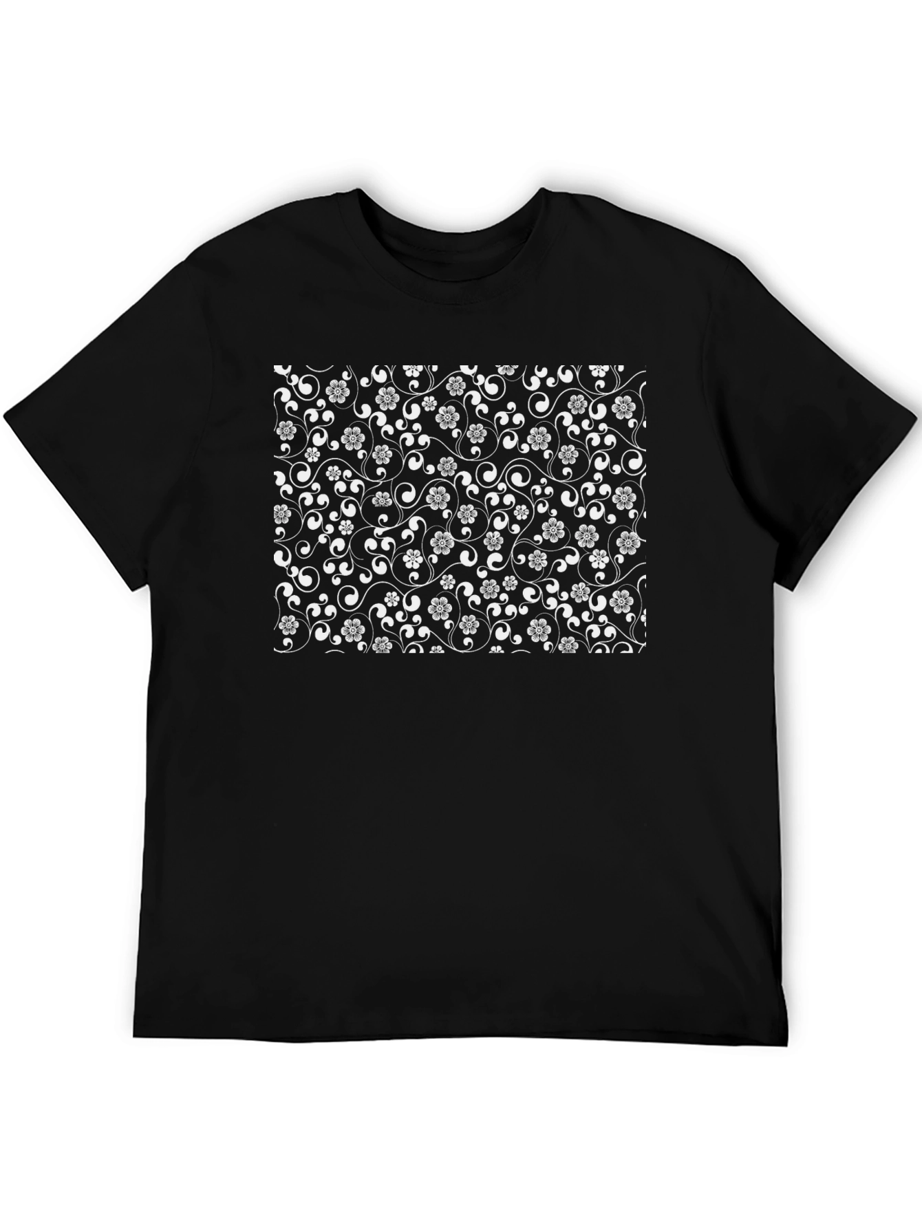 Black Floral Pattern T-Shirt