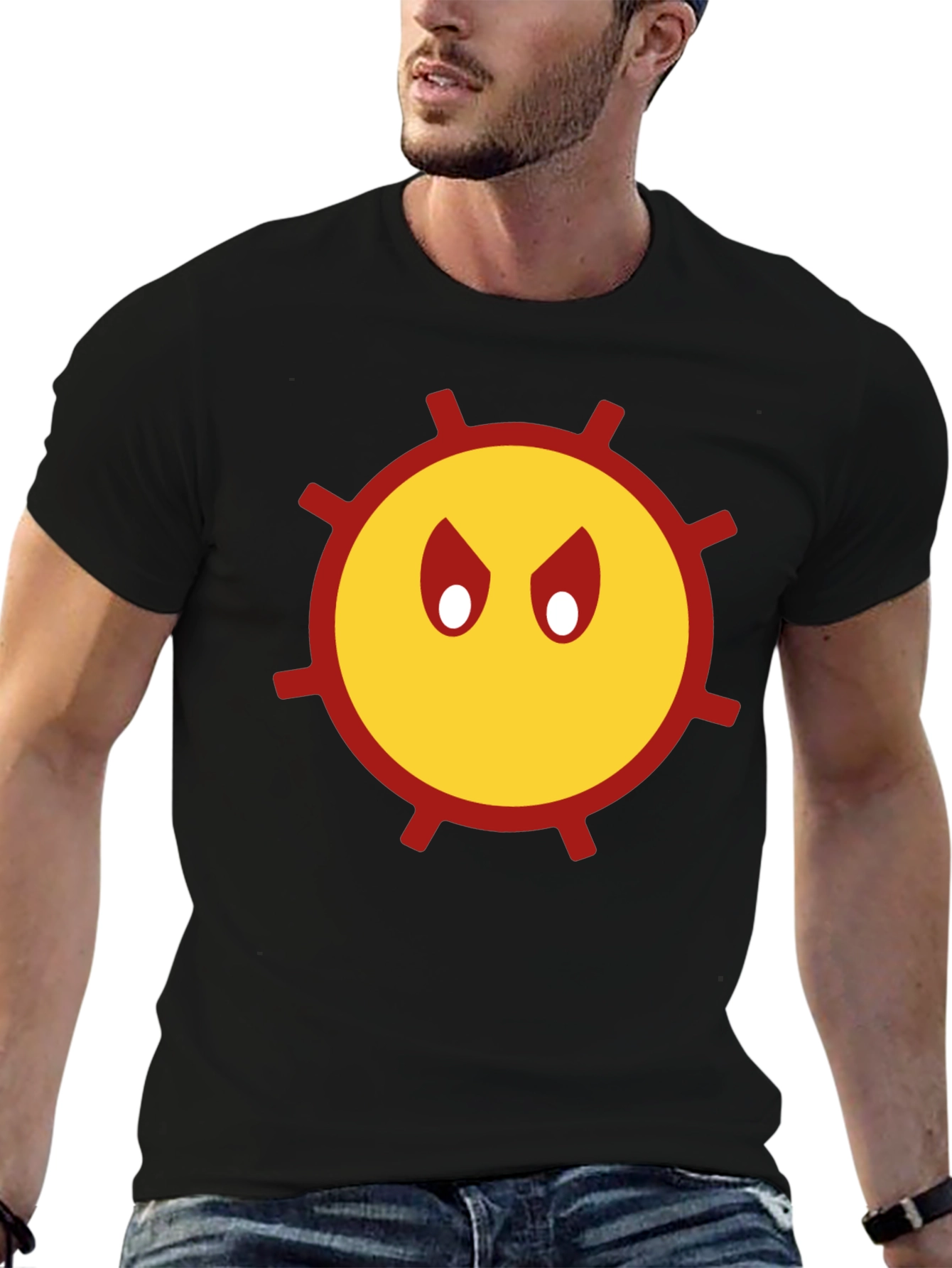 Grumpy Sun Graphic Tee - Black Cotton Shirt