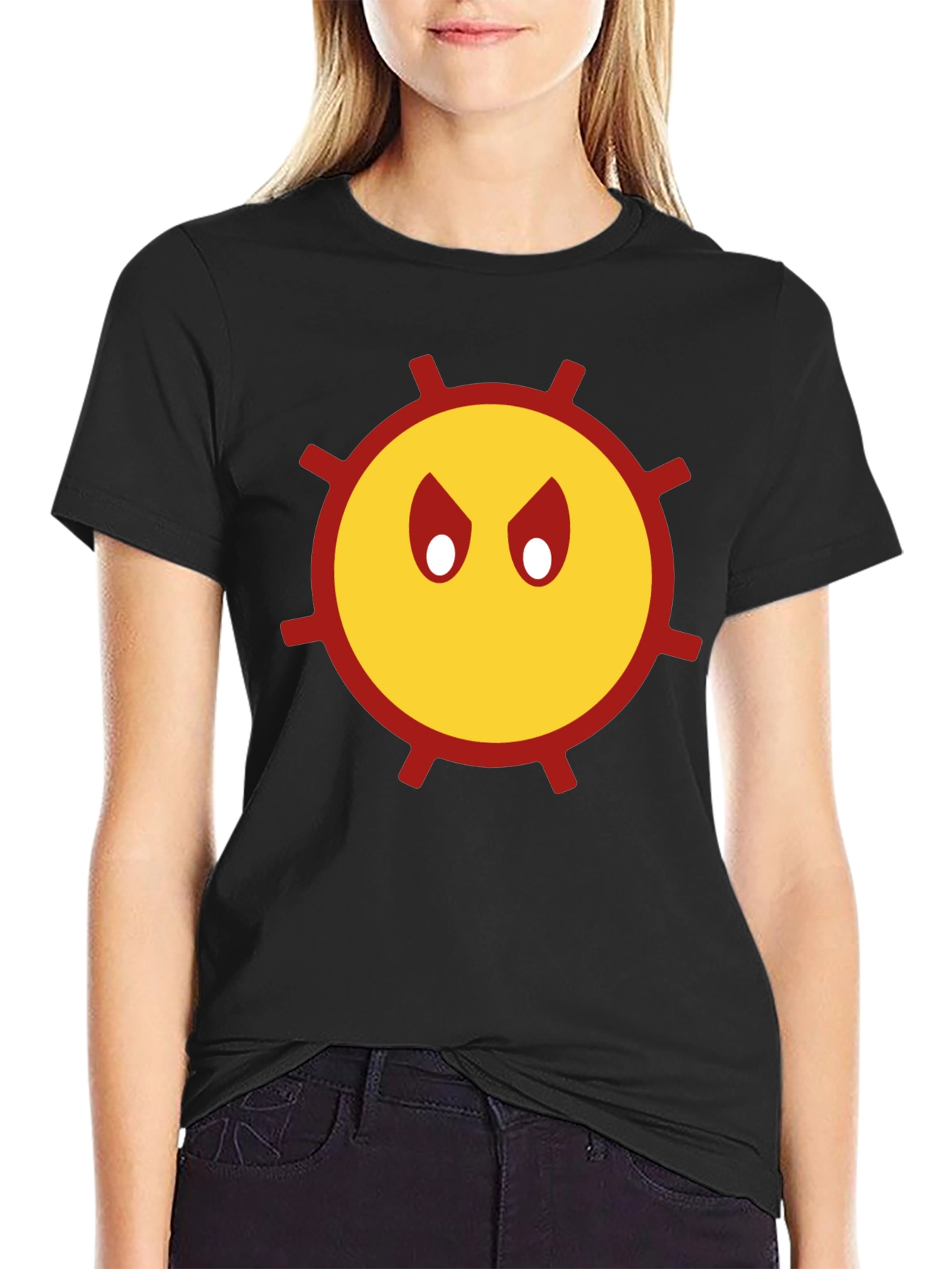 Grumpy Sun Graphic Tee - Black Cotton Shirt