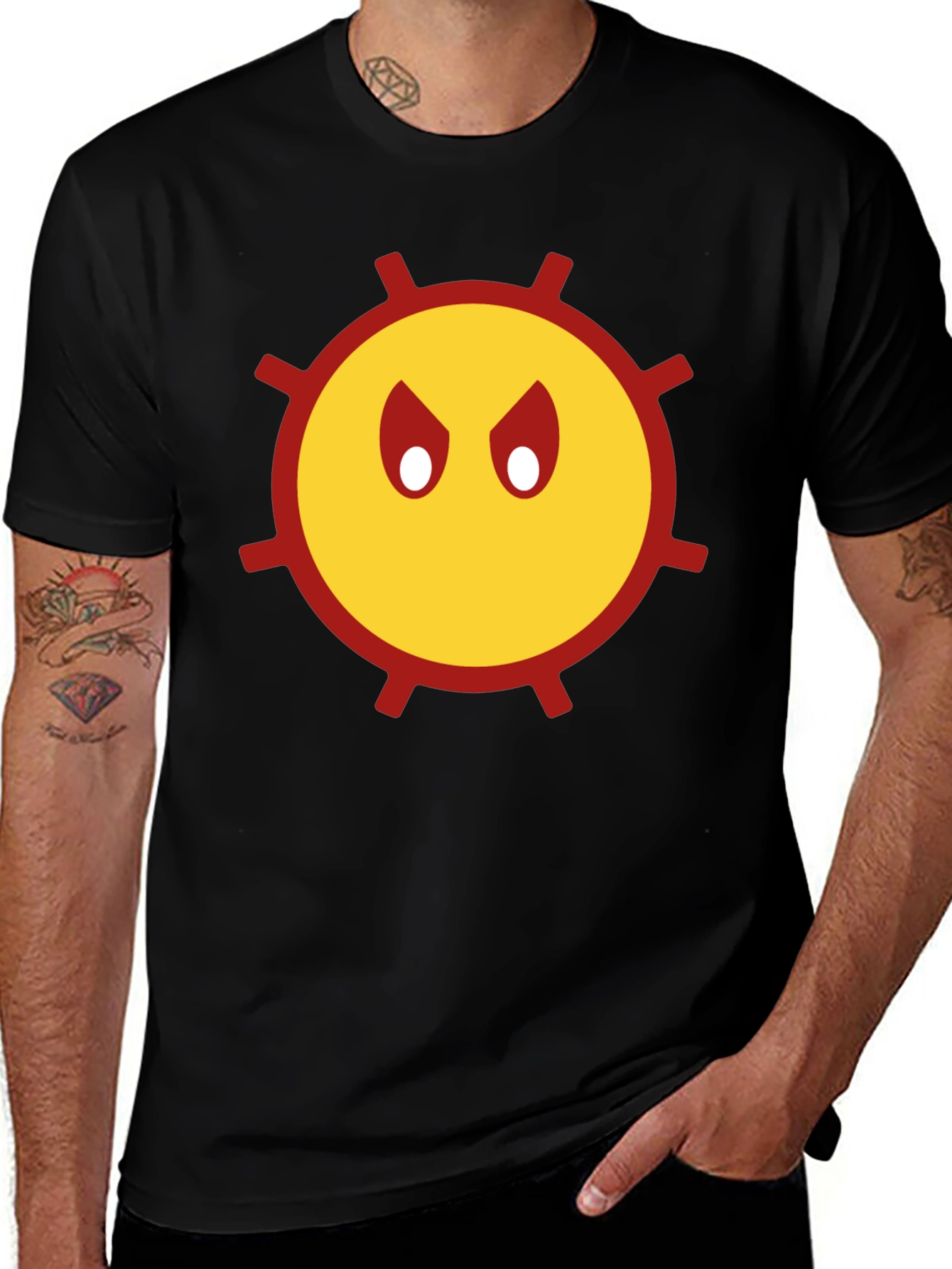 Grumpy Sun Graphic Tee - Black Cotton Shirt