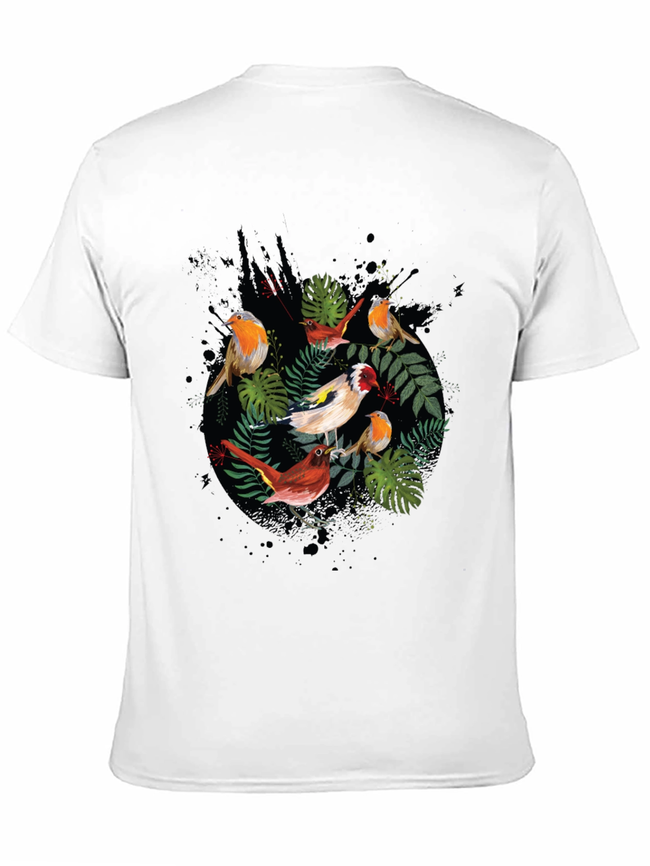 Mens Black Bird & Foliage Graphic Tee