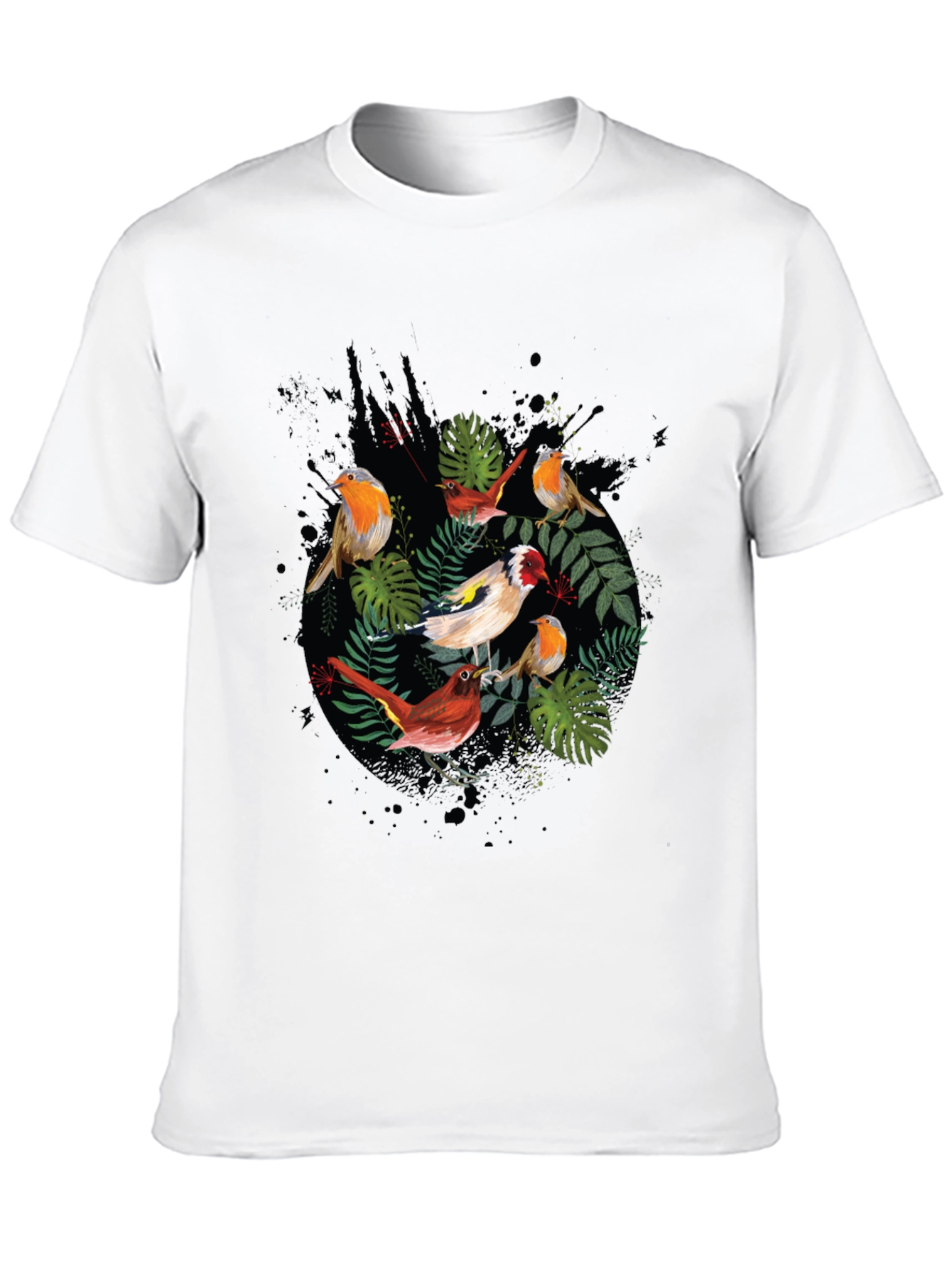 Mens Black Bird & Foliage Graphic Tee