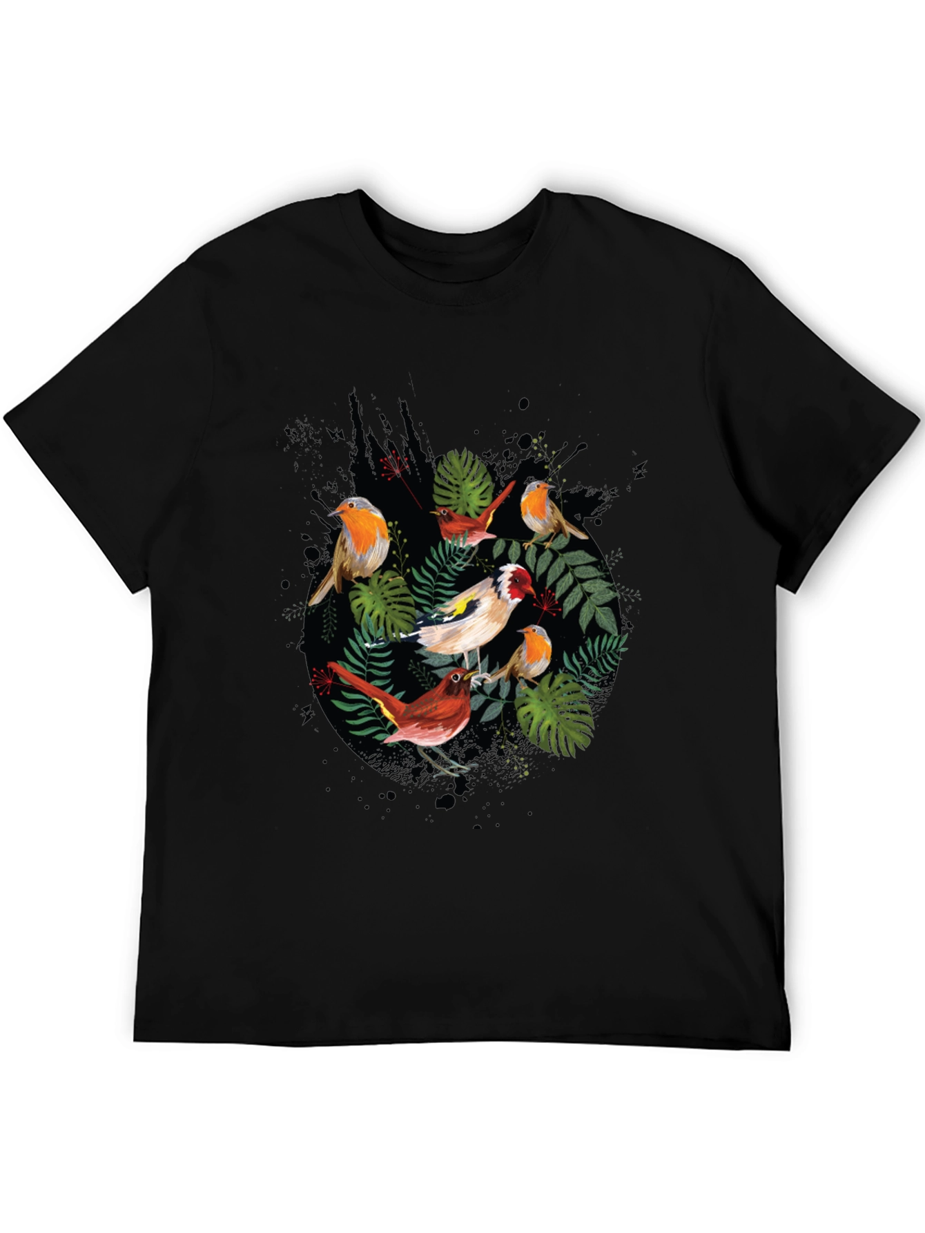 Mens Black Bird & Foliage Graphic Tee