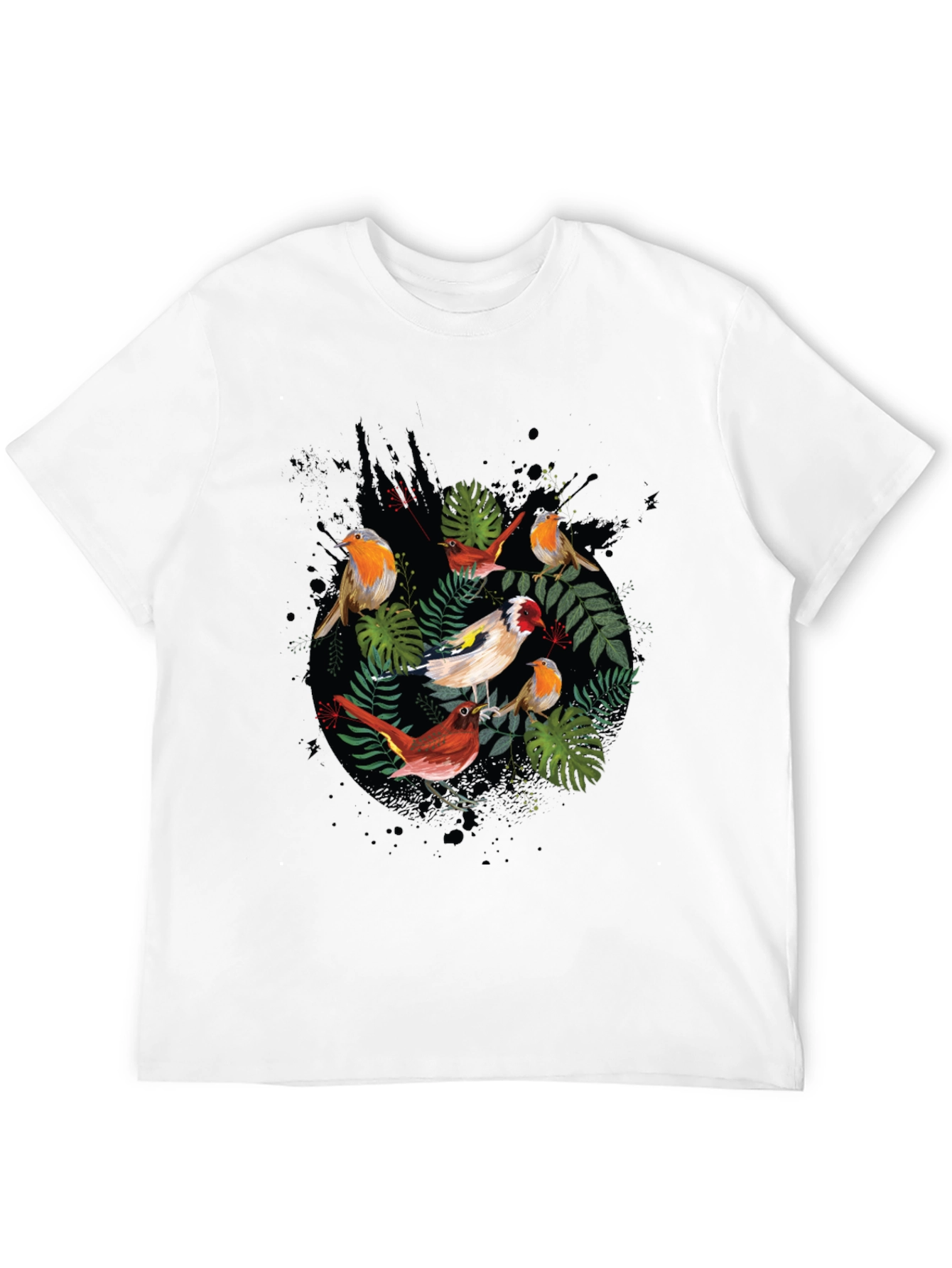 Mens Black Bird & Foliage Graphic Tee