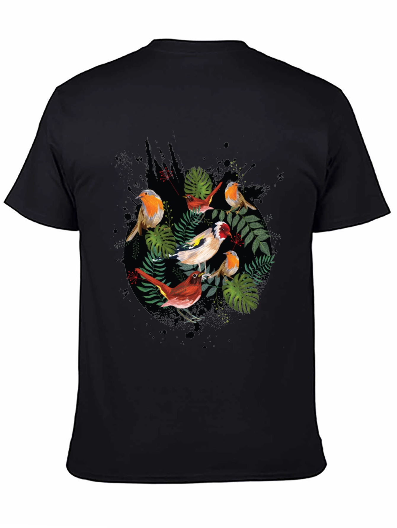 Mens Black Bird & Foliage Graphic Tee