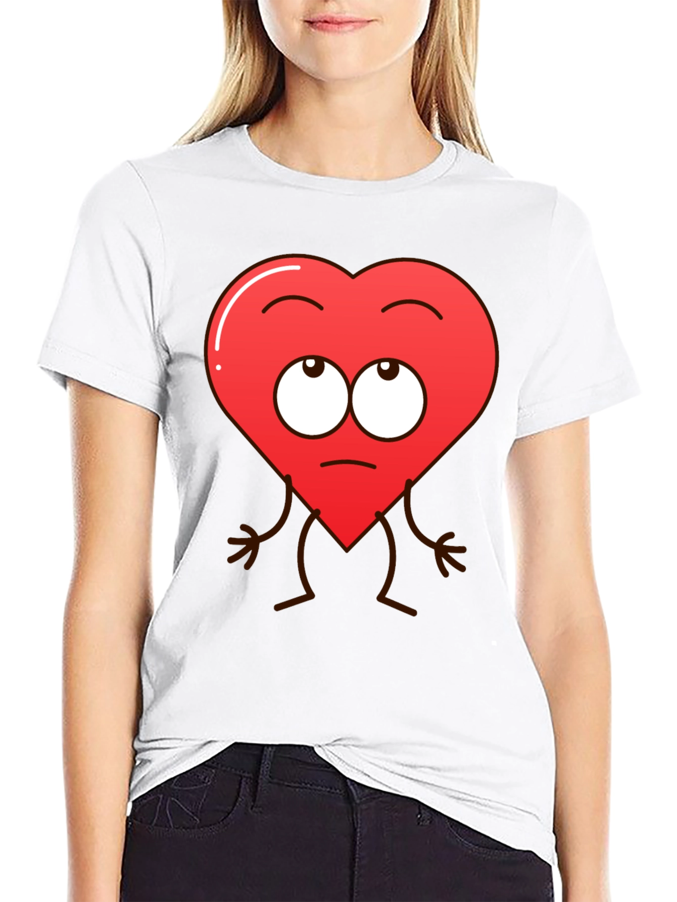 Funny Heart Character Graphic T-Shirt - Black