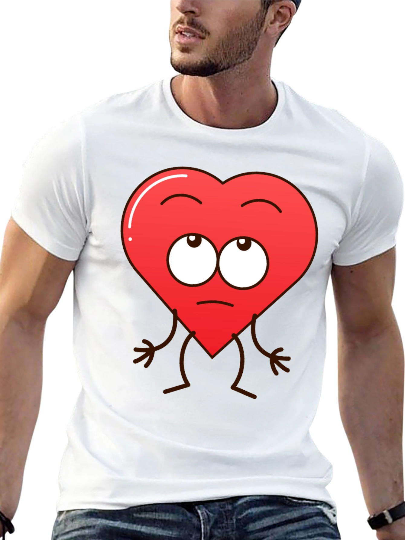 Funny Heart Character Graphic T-Shirt - Black