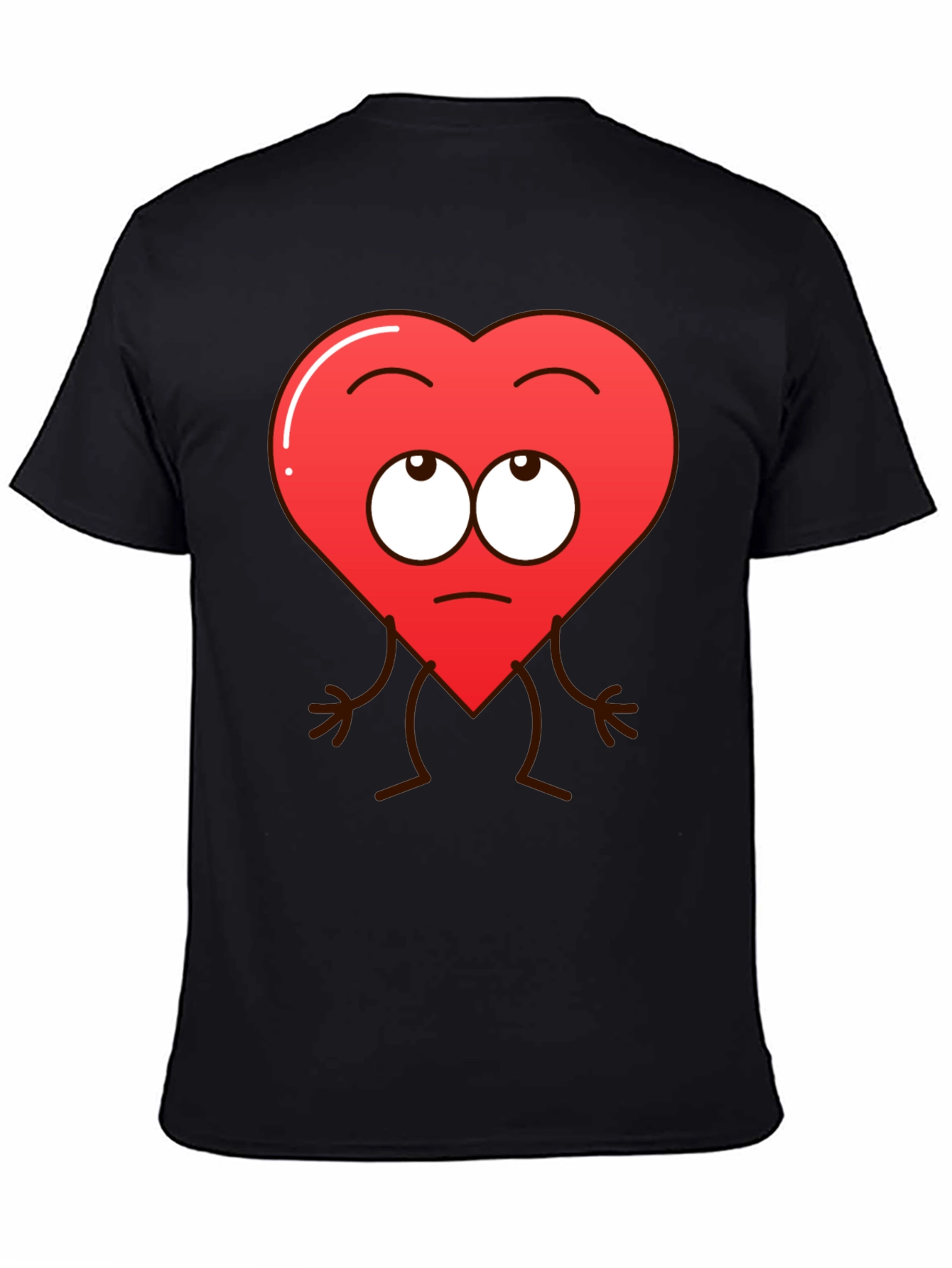 Funny Heart Character Graphic T-Shirt - Black