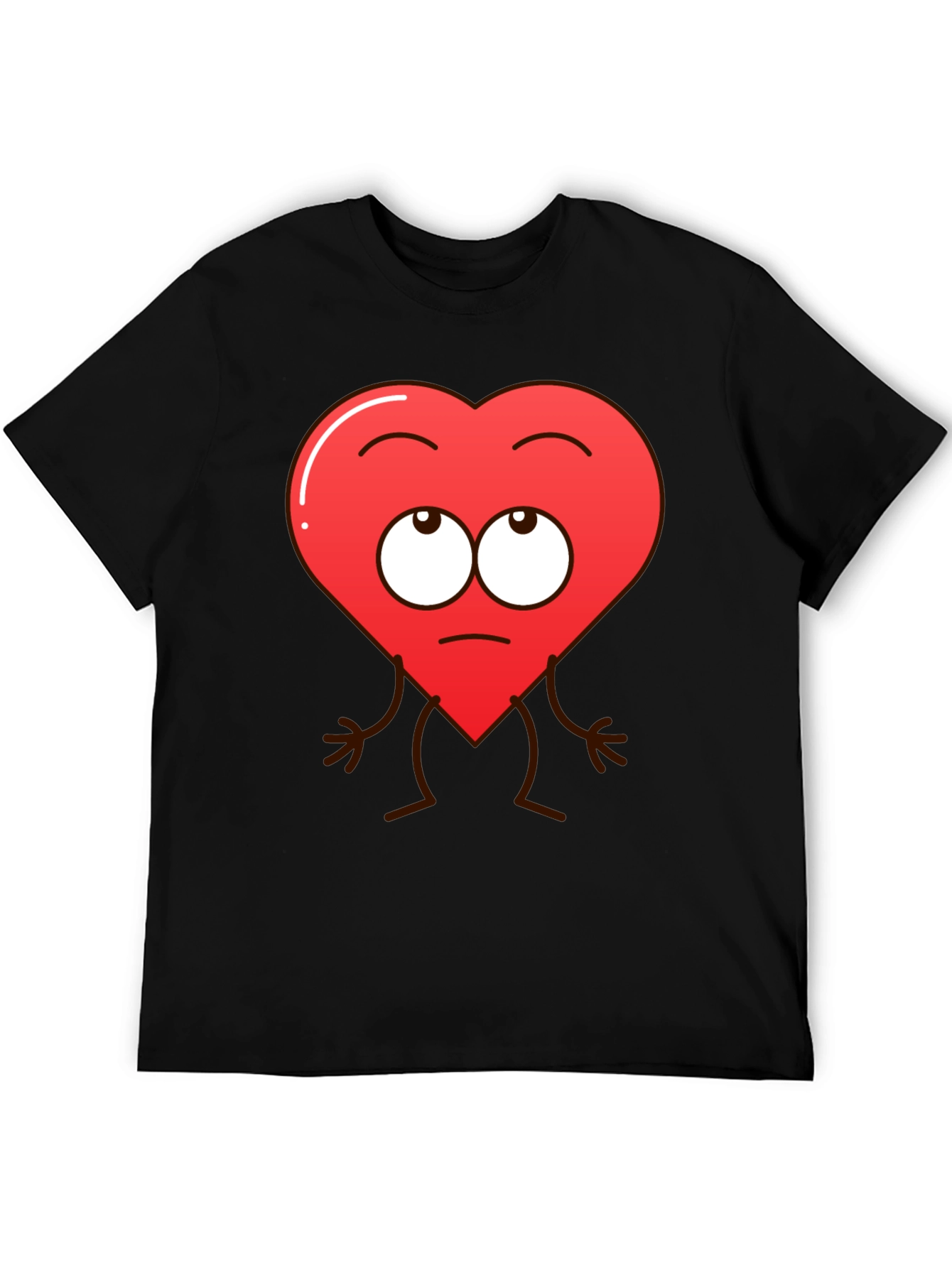 Funny Heart Character Graphic T-Shirt - Black
