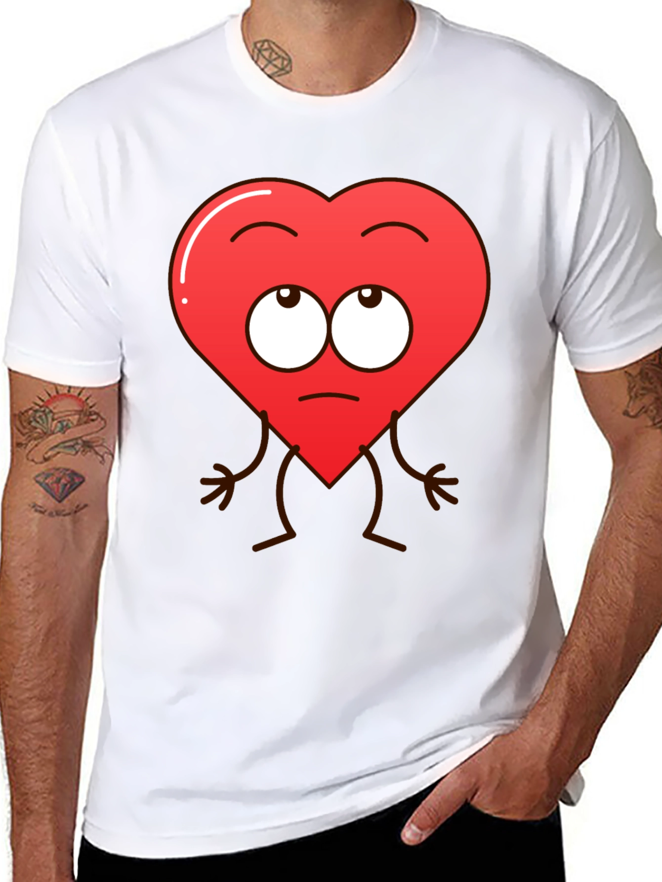 Funny Heart Character Graphic T-Shirt - Black