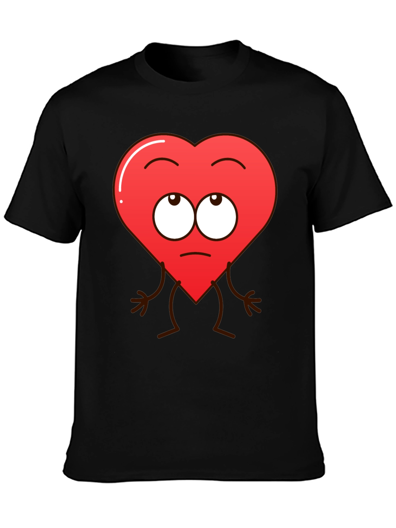 Funny Heart Character Graphic T-Shirt - Black