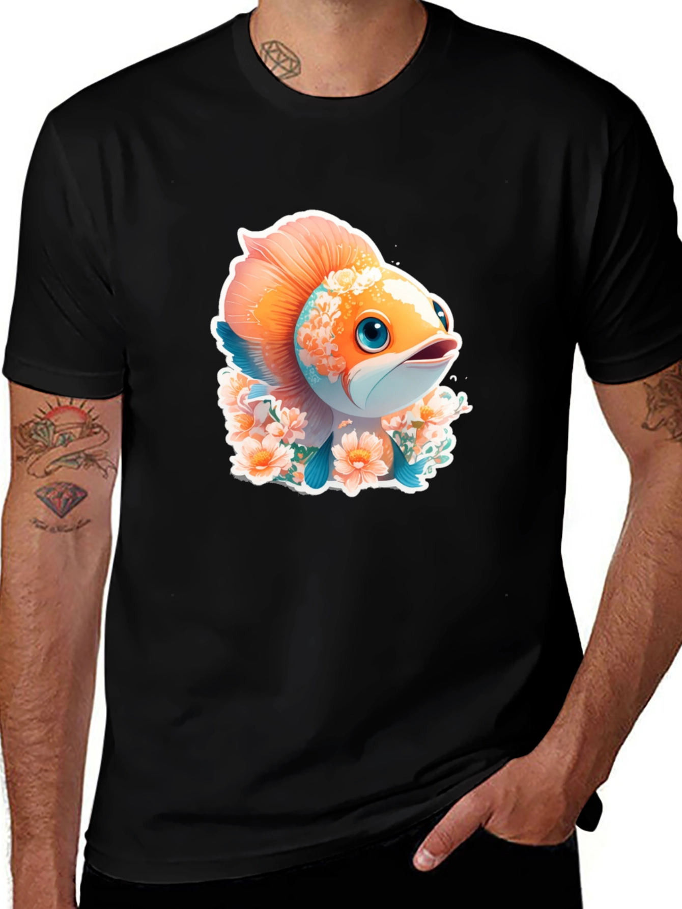 Cute Fish Floral Graphic Tee - Unique Design