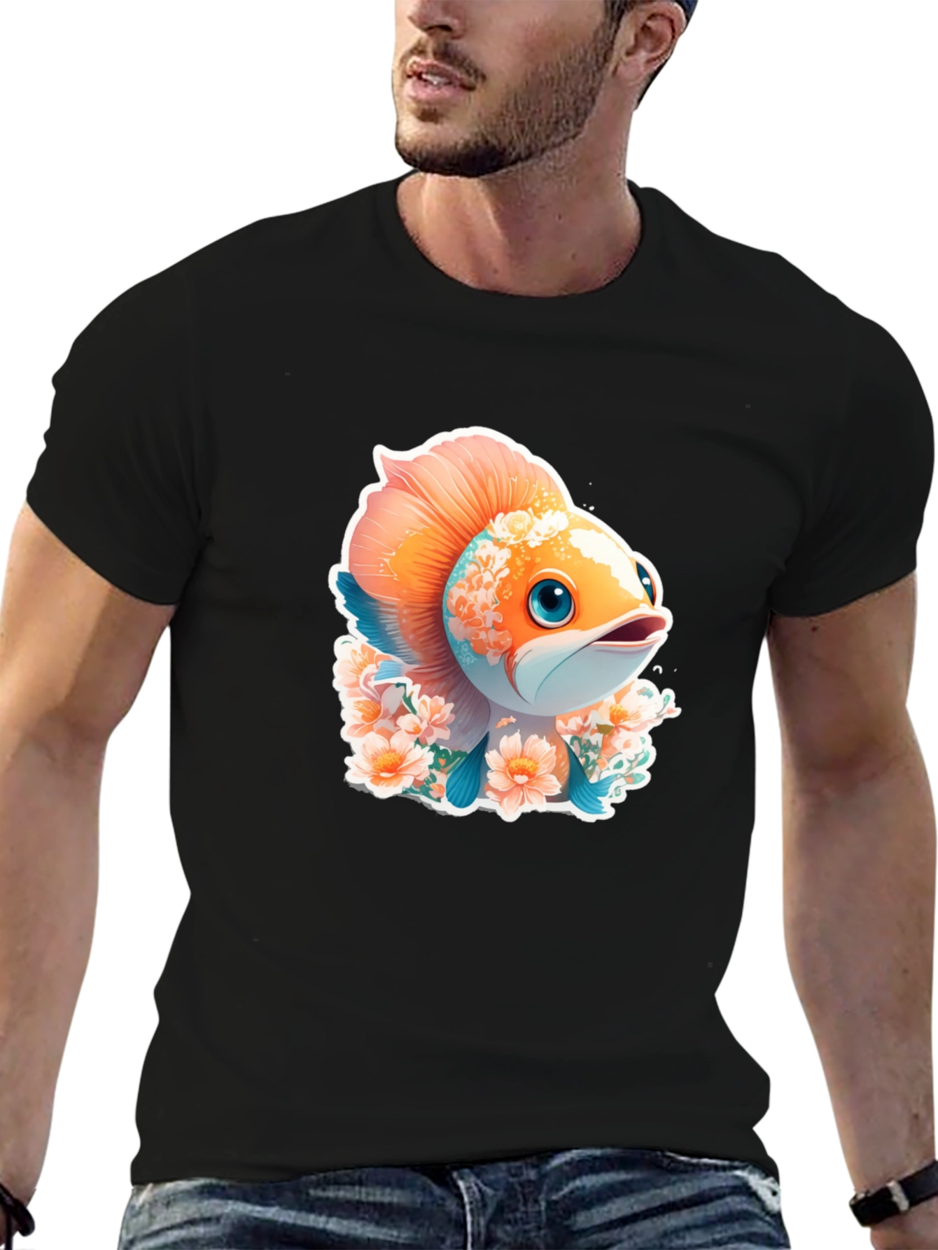 Cute Fish Floral Graphic Tee - Unique Design