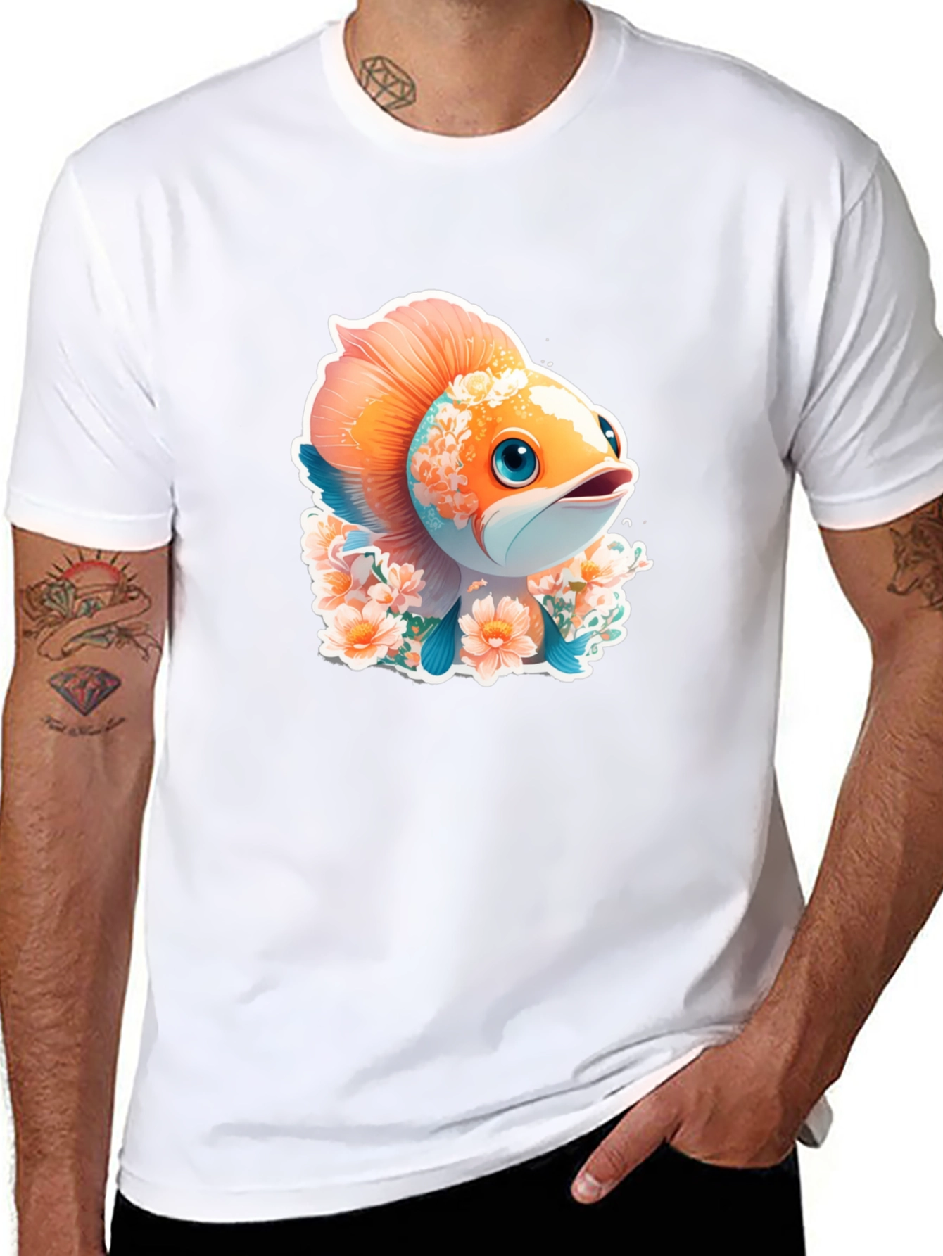 Cute Fish Floral Graphic Tee - Unique Design