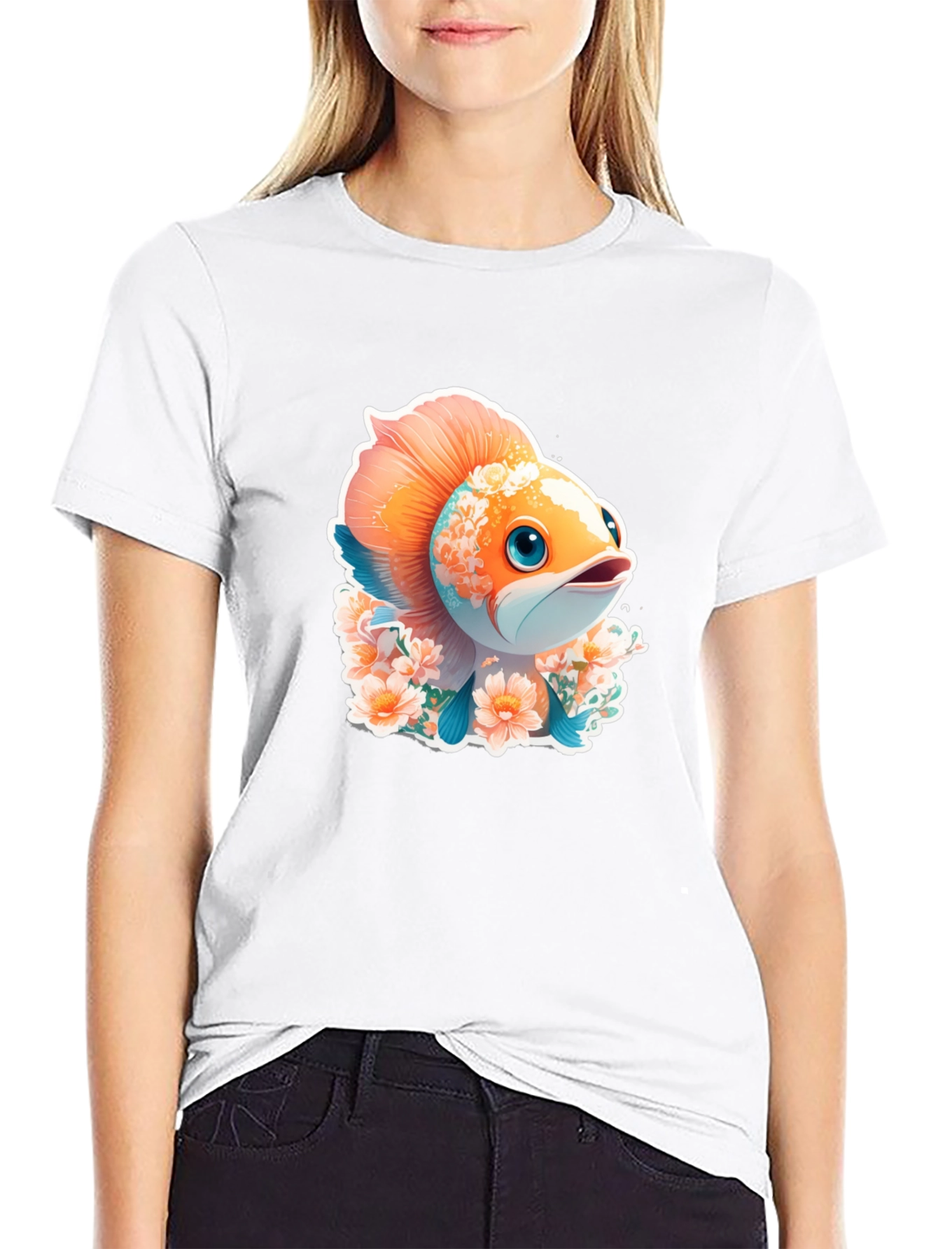Cute Fish Floral Graphic Tee - Unique Design