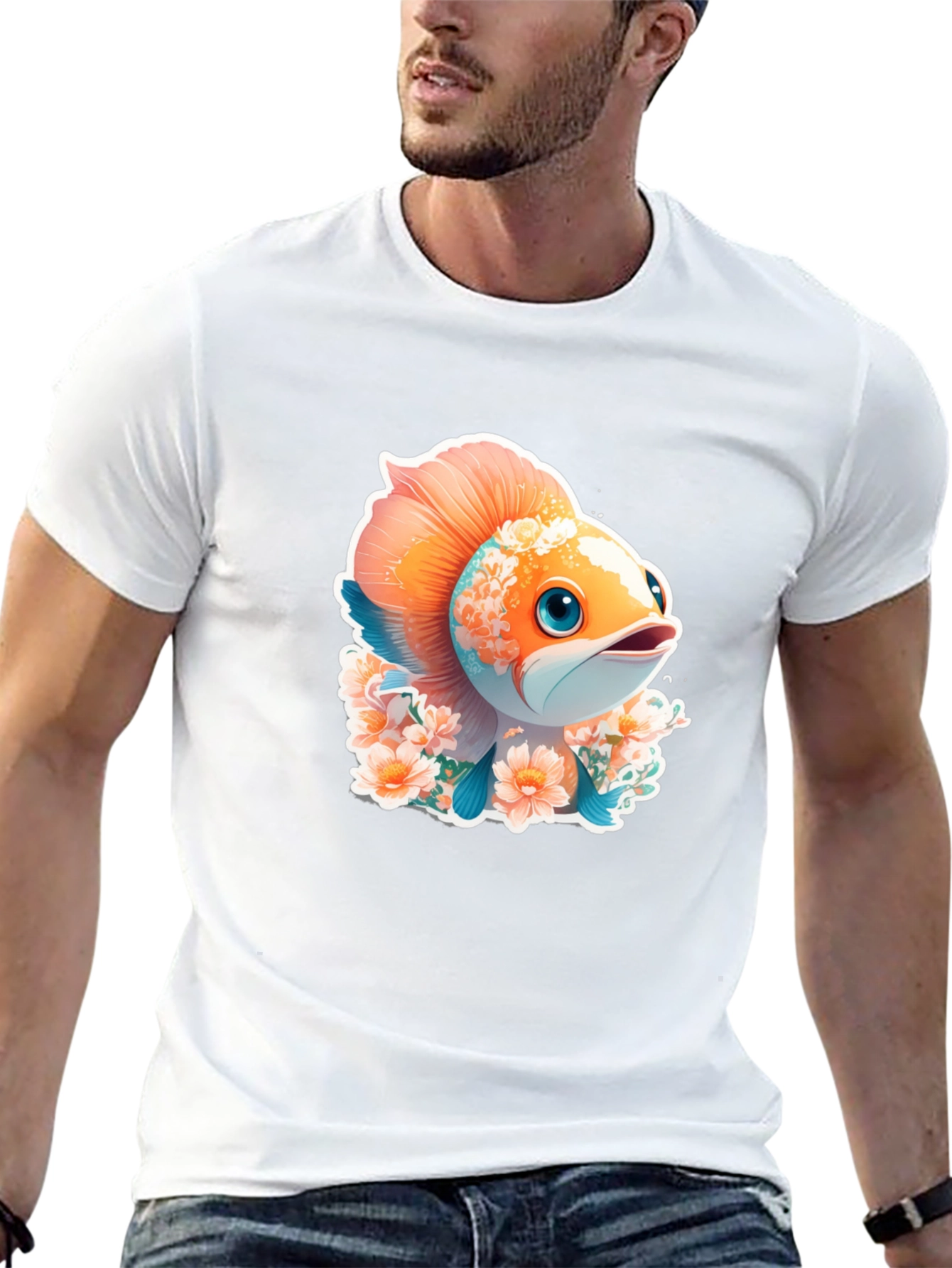 Cute Fish Floral Graphic Tee - Unique Design