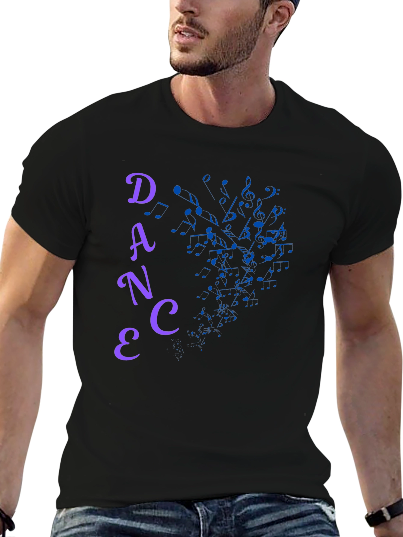 Dance Music Notes Graphic Tee - Black