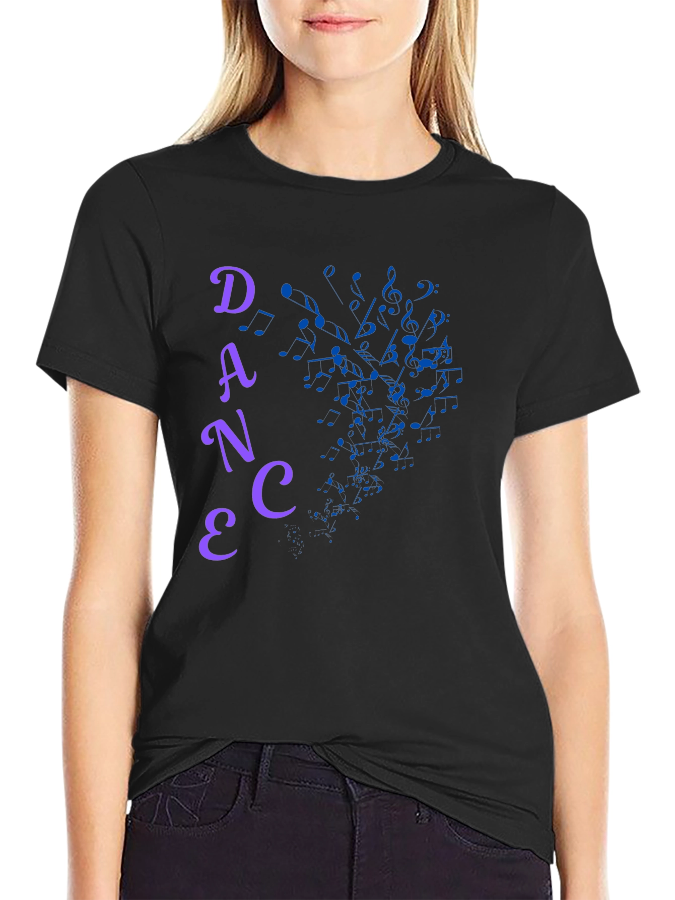 Dance Music Notes Graphic Tee - Black