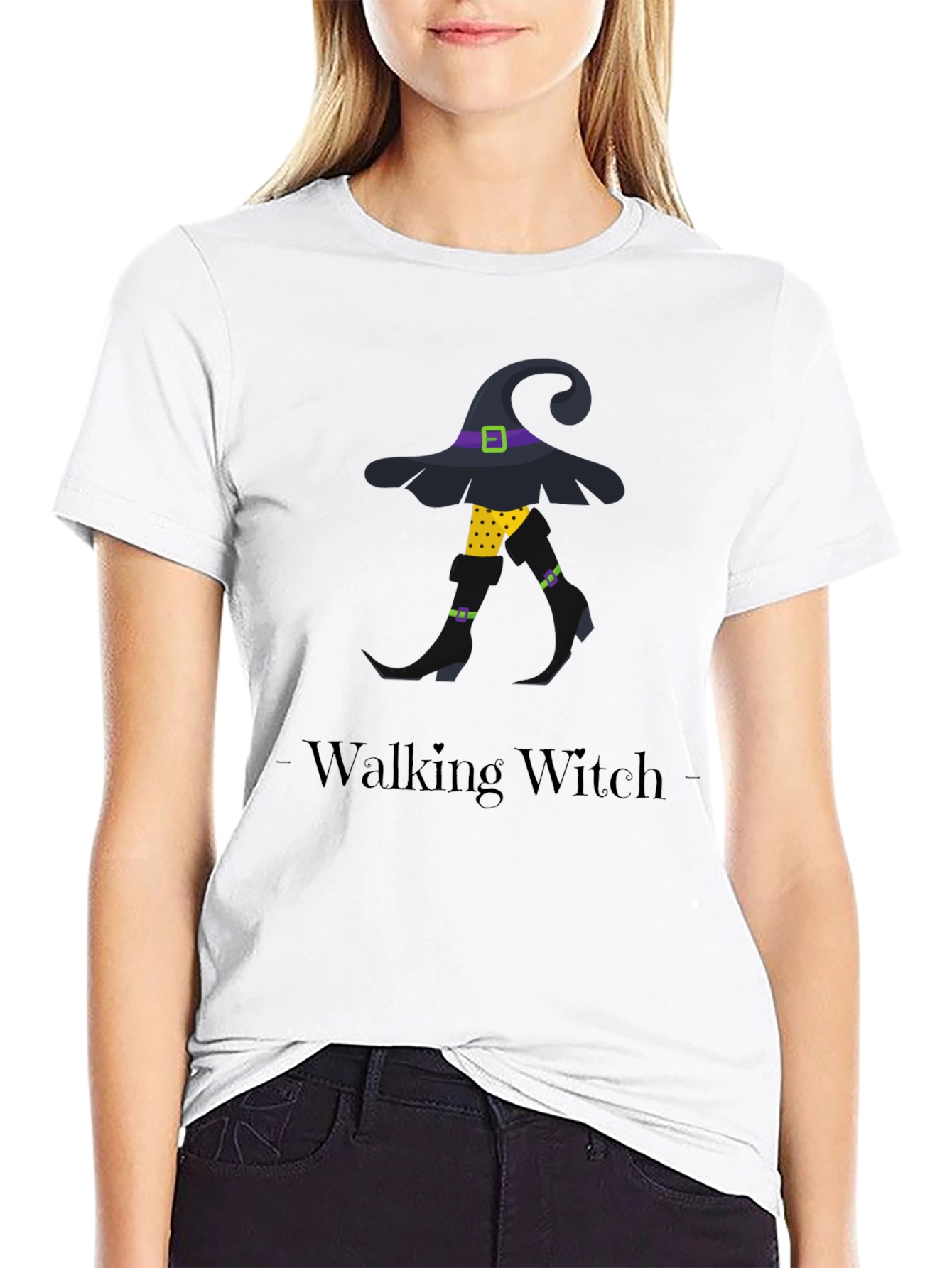 Walking Witch Graphic Tee - Halloween Novelty Shirt