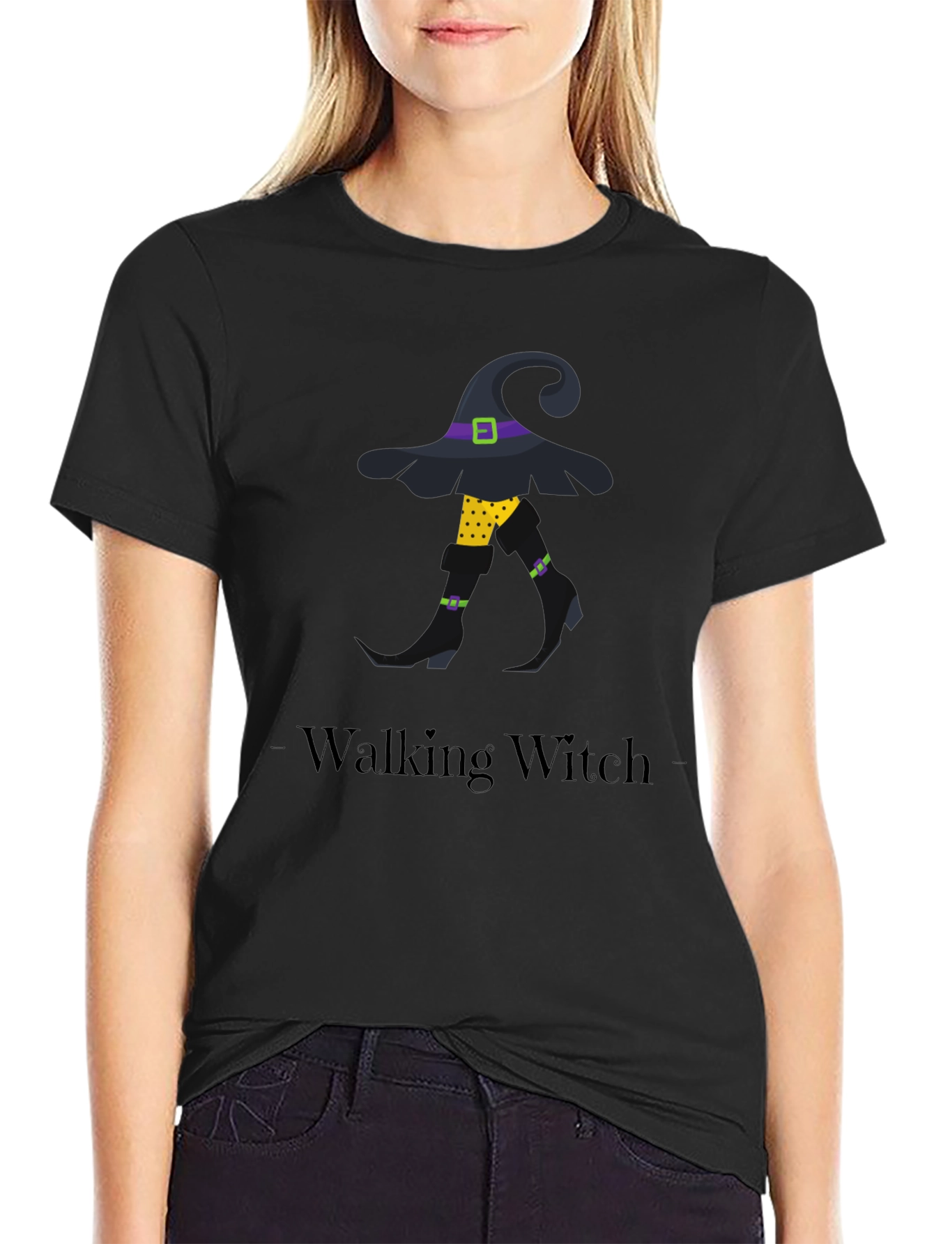Walking Witch Graphic Tee - Halloween Novelty Shirt