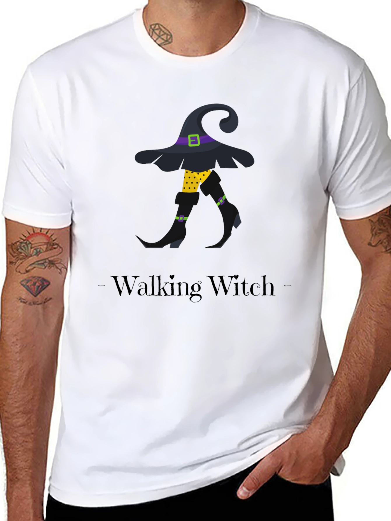 Walking Witch Graphic Tee - Halloween Novelty Shirt