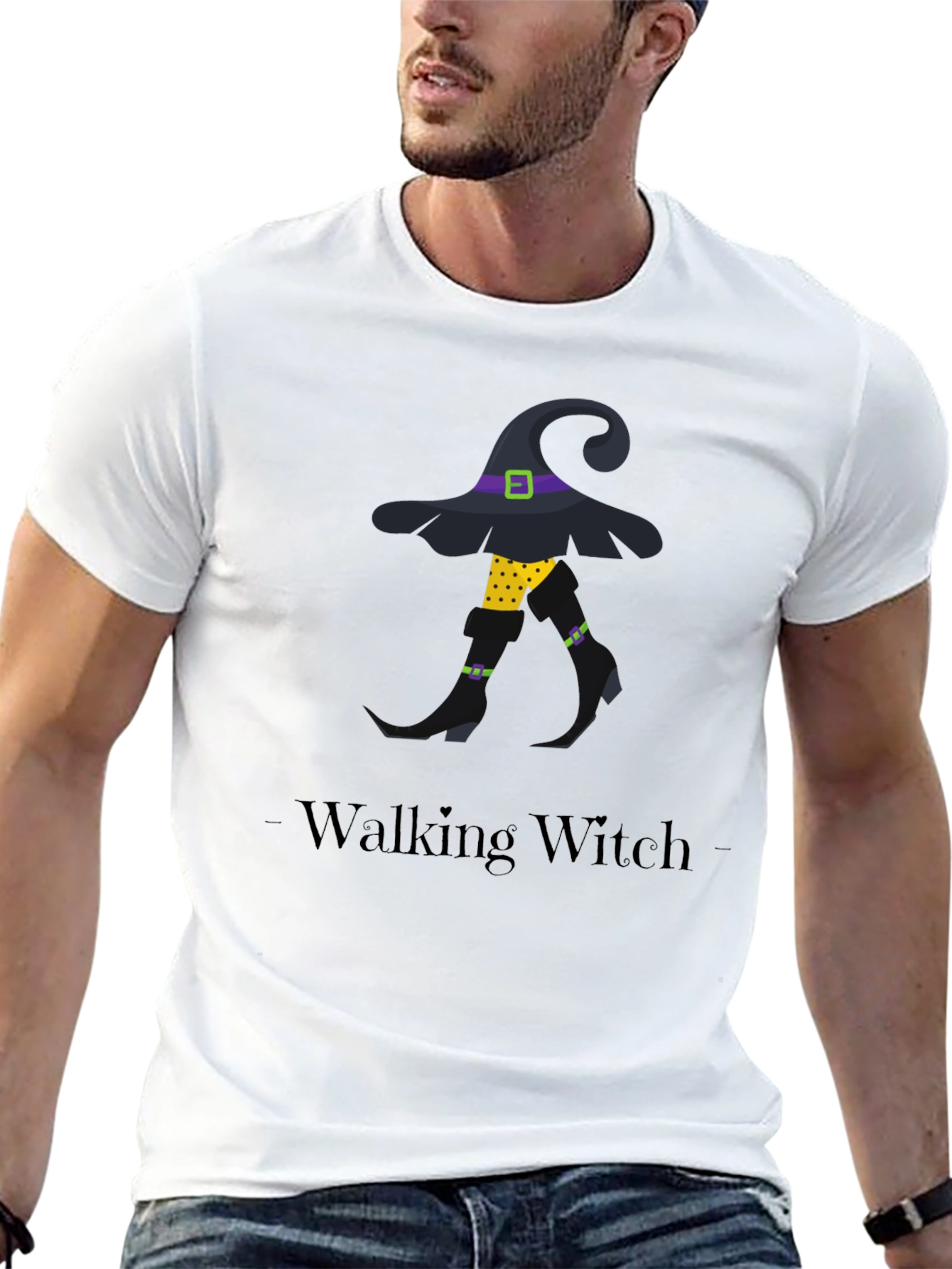 Walking Witch Graphic Tee - Halloween Novelty Shirt