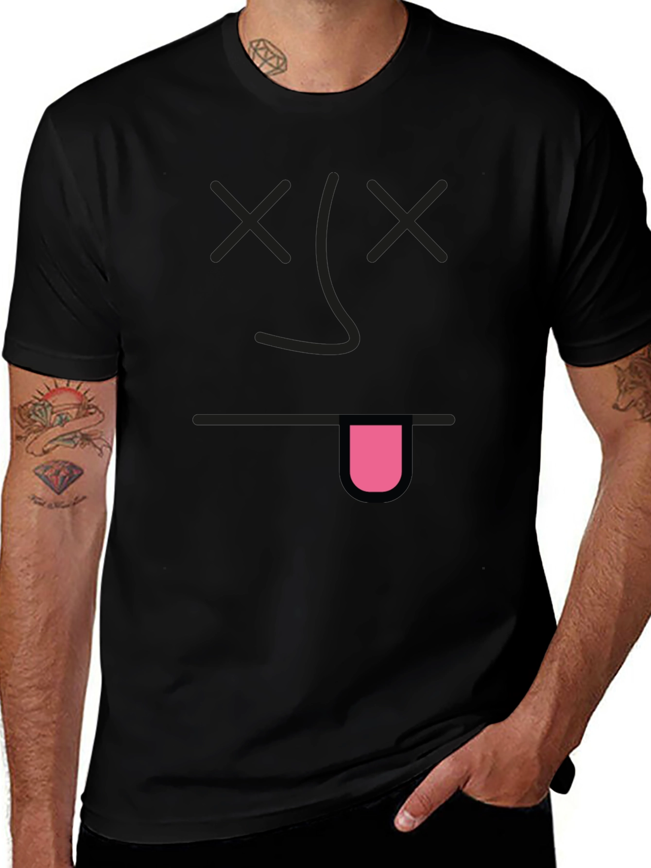 Funny Dead Face Graphic Black T-Shirt