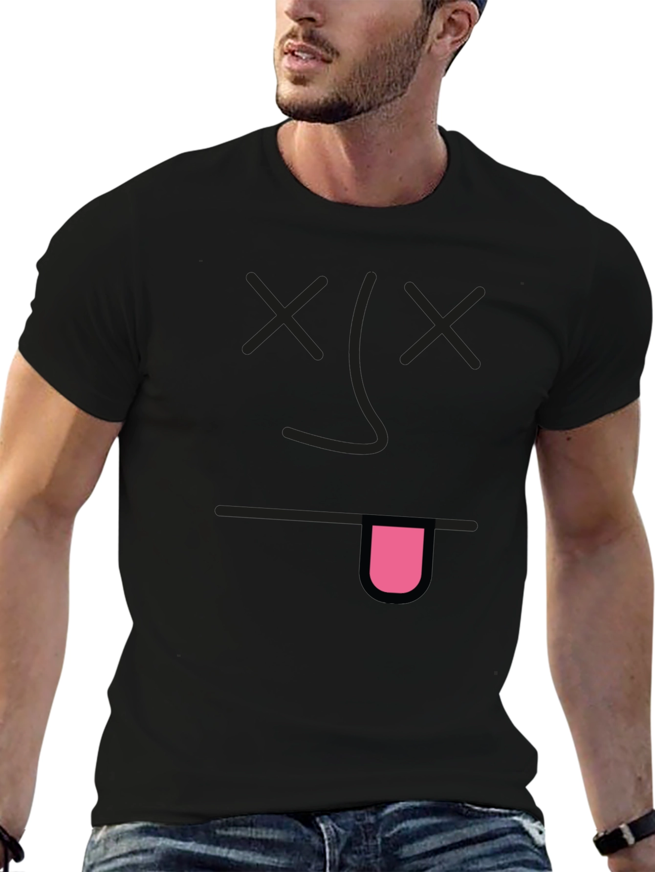 Funny Dead Face Graphic Black T-Shirt