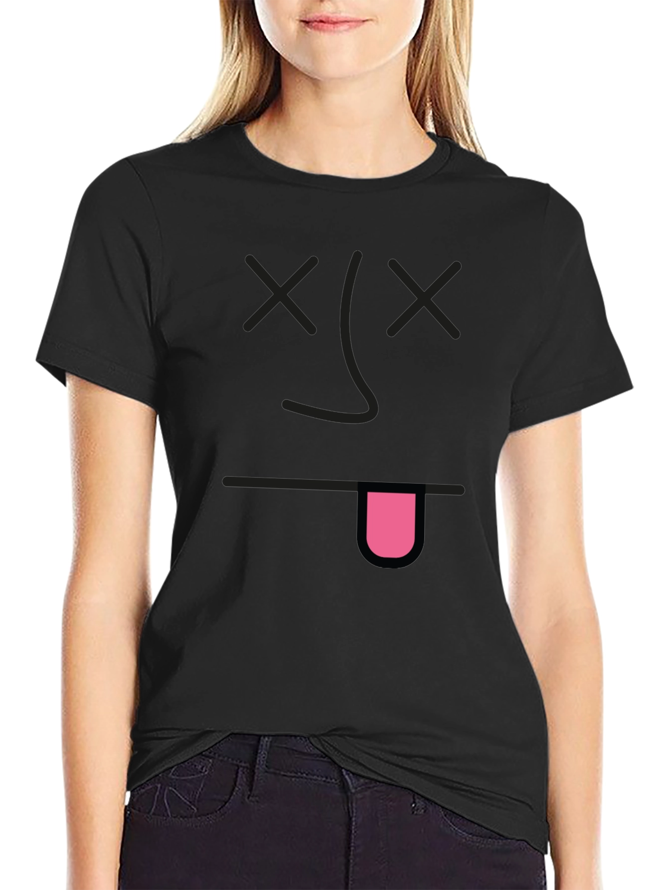Funny Dead Face Graphic Black T-Shirt