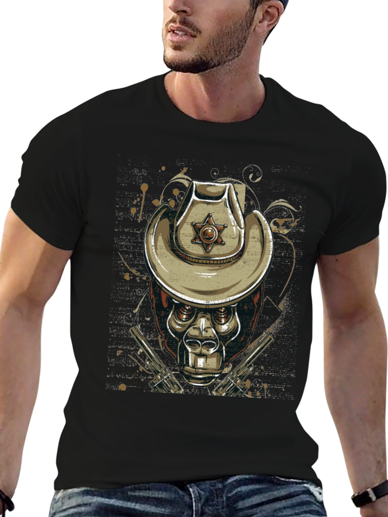 Gorilla Sheriff Graphic T-Shirt - Western Style