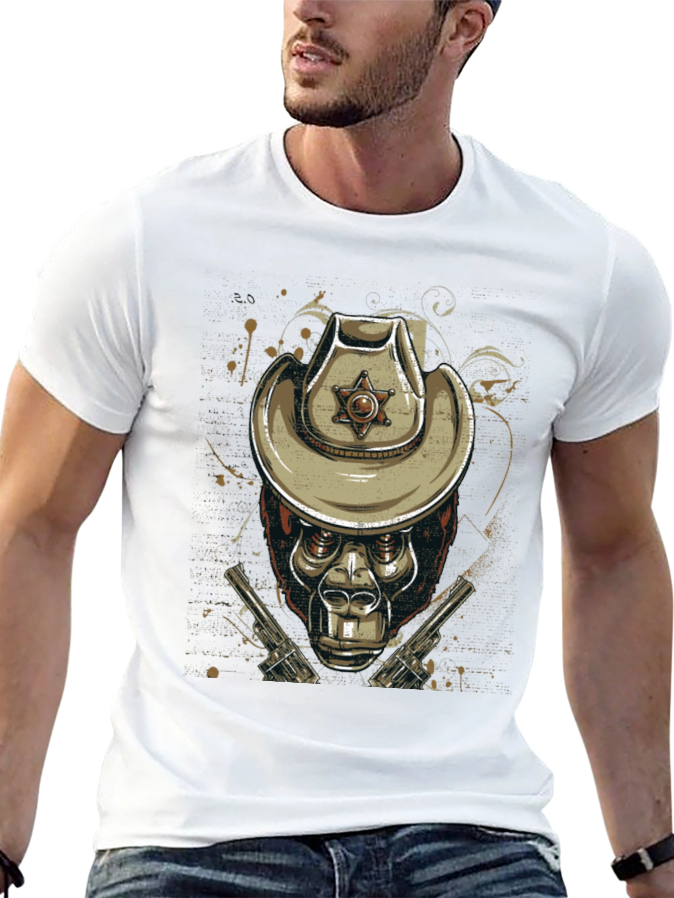 Gorilla Sheriff Graphic T-Shirt - Western Style