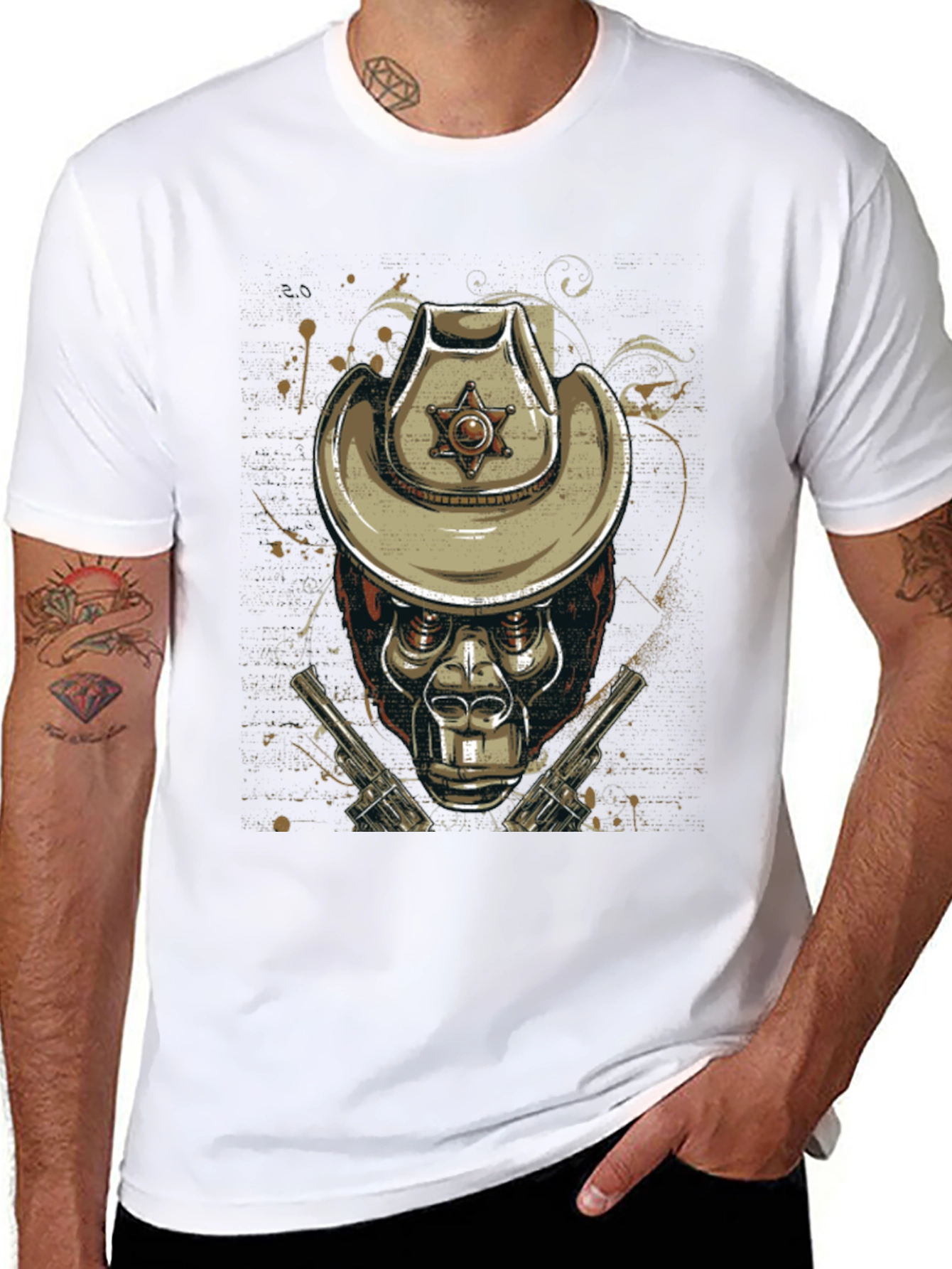 Gorilla Sheriff Graphic T-Shirt - Western Style