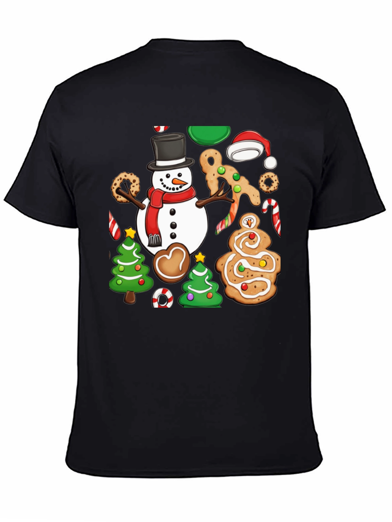 Festive Christmas Cookie & Snowman Graphic T-Shirt